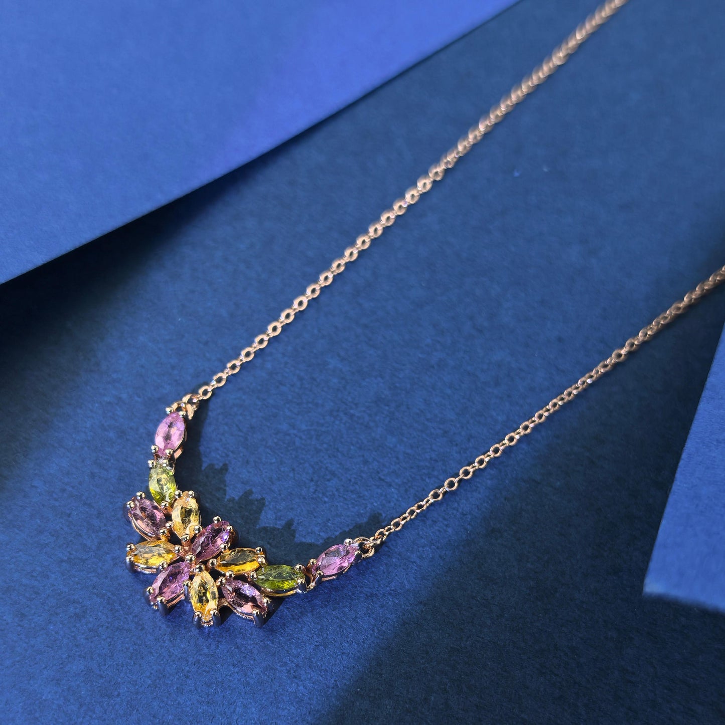 Delicate Rose Gold Plated Silver 925 Jewelry Natural Tourmaline Flower Necklace