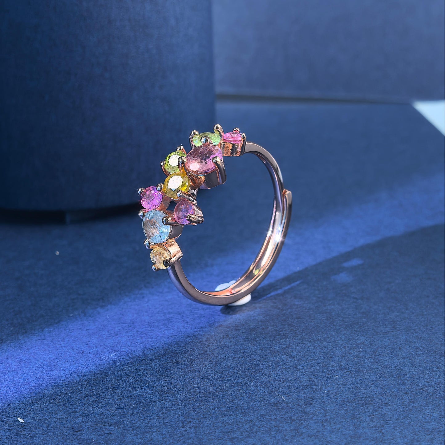 Delicate Rose Gold Plated Silver 925 Jewelry Natural Tourmaline Ring