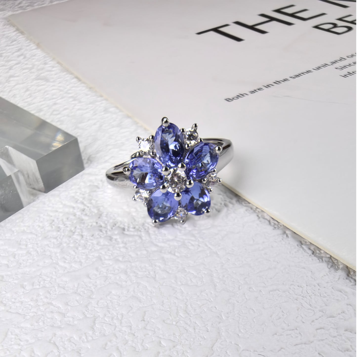 Delicate Rhodium Plated Silver 925 Jewelry Natural Tanzanite Five Leaf Clover Jewelry Set