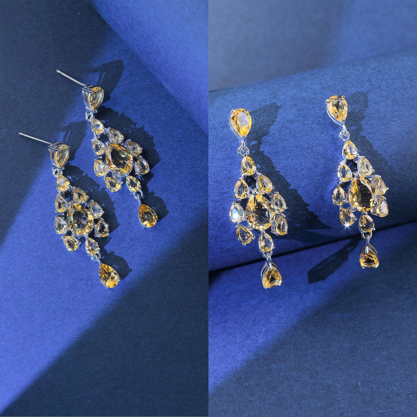 Trendy 925 Silver Natural Amethyst/Citrine/Sky Blue Topaz Drop Earrings