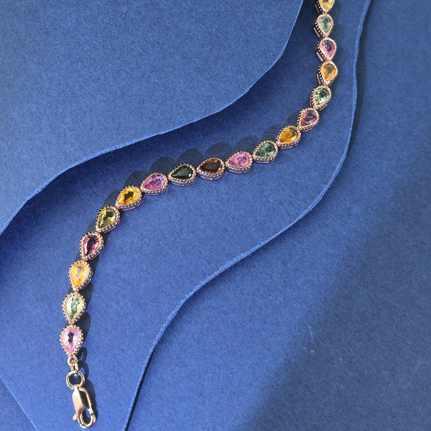 Graceful Rose Gold Plated Silver 925 Jewelry Natural Tourmaline Bracelet