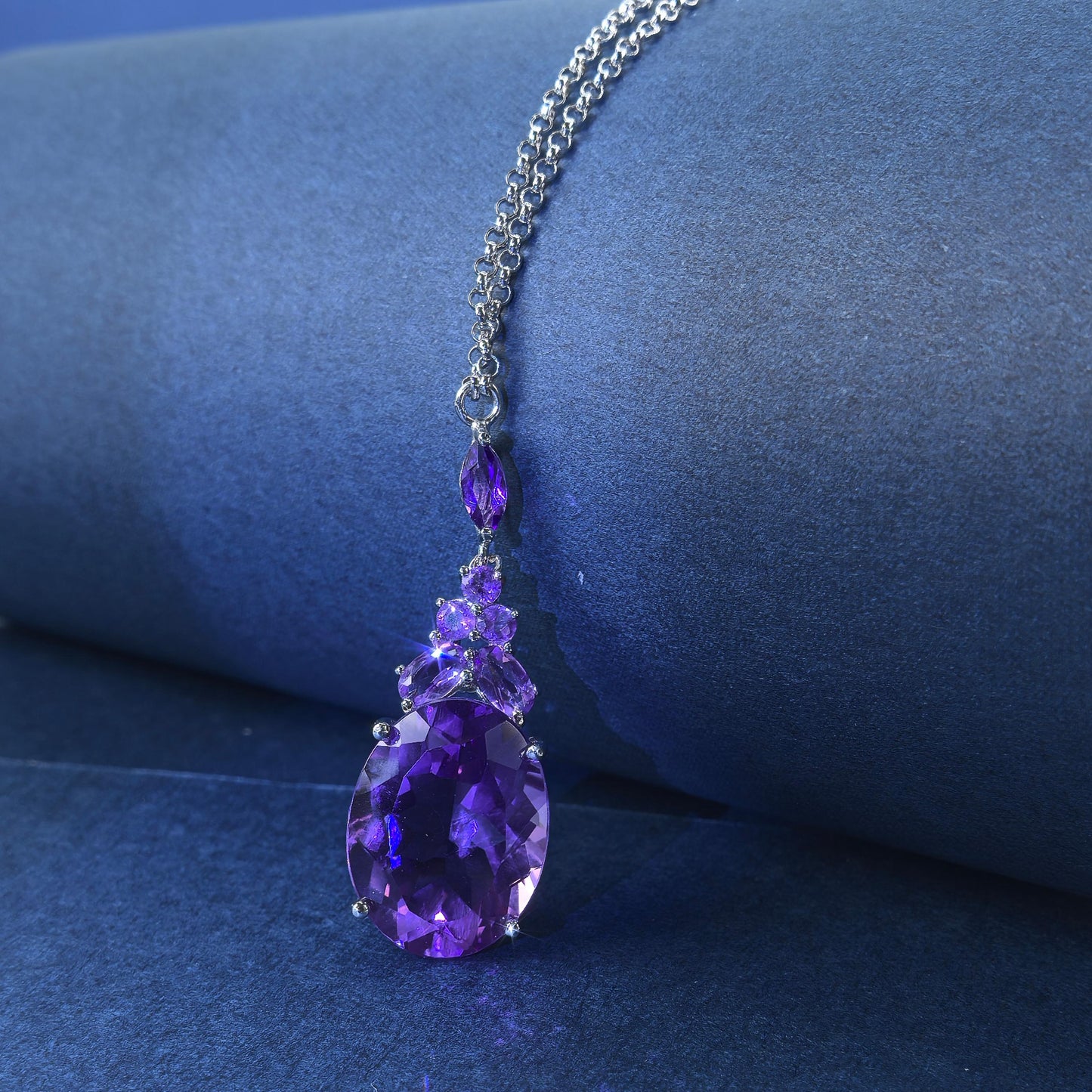 Graceful Rhodium Plated Silver 925 Jewelry Natural Amethyst Necklace