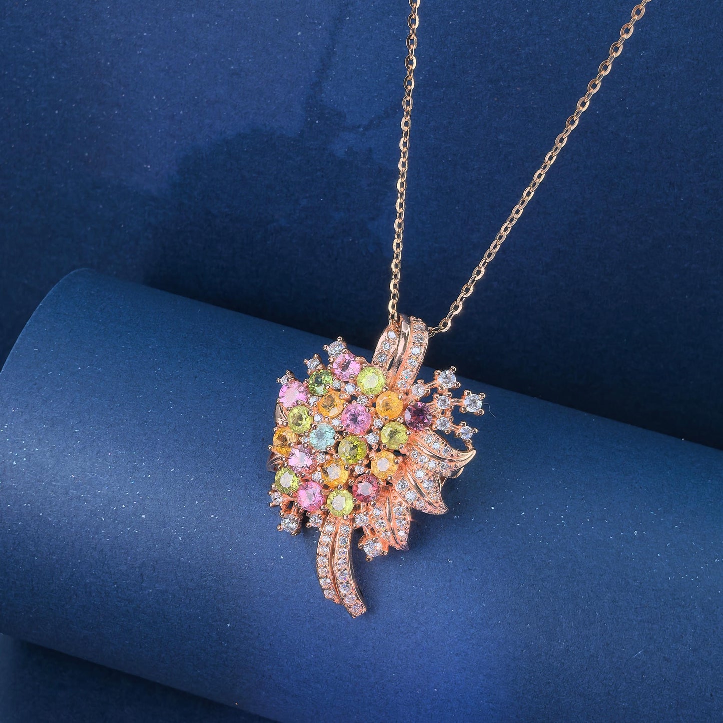 Dazzling Rose Gold Plated 925 Silver Fine Jewelry Natural Tourmaline Brooch