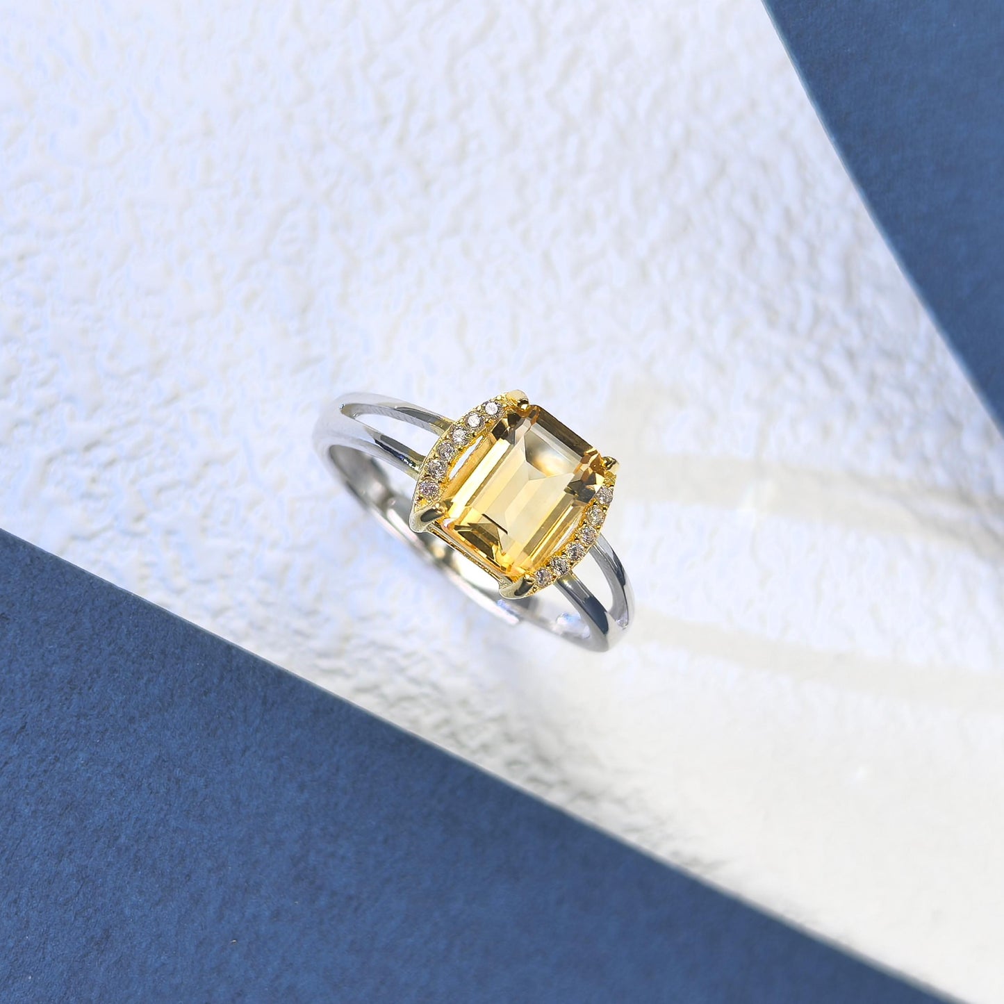 Gorgeous Rhodium and Gold Plated Silver 925 Jewelry Natural Citrine Ring