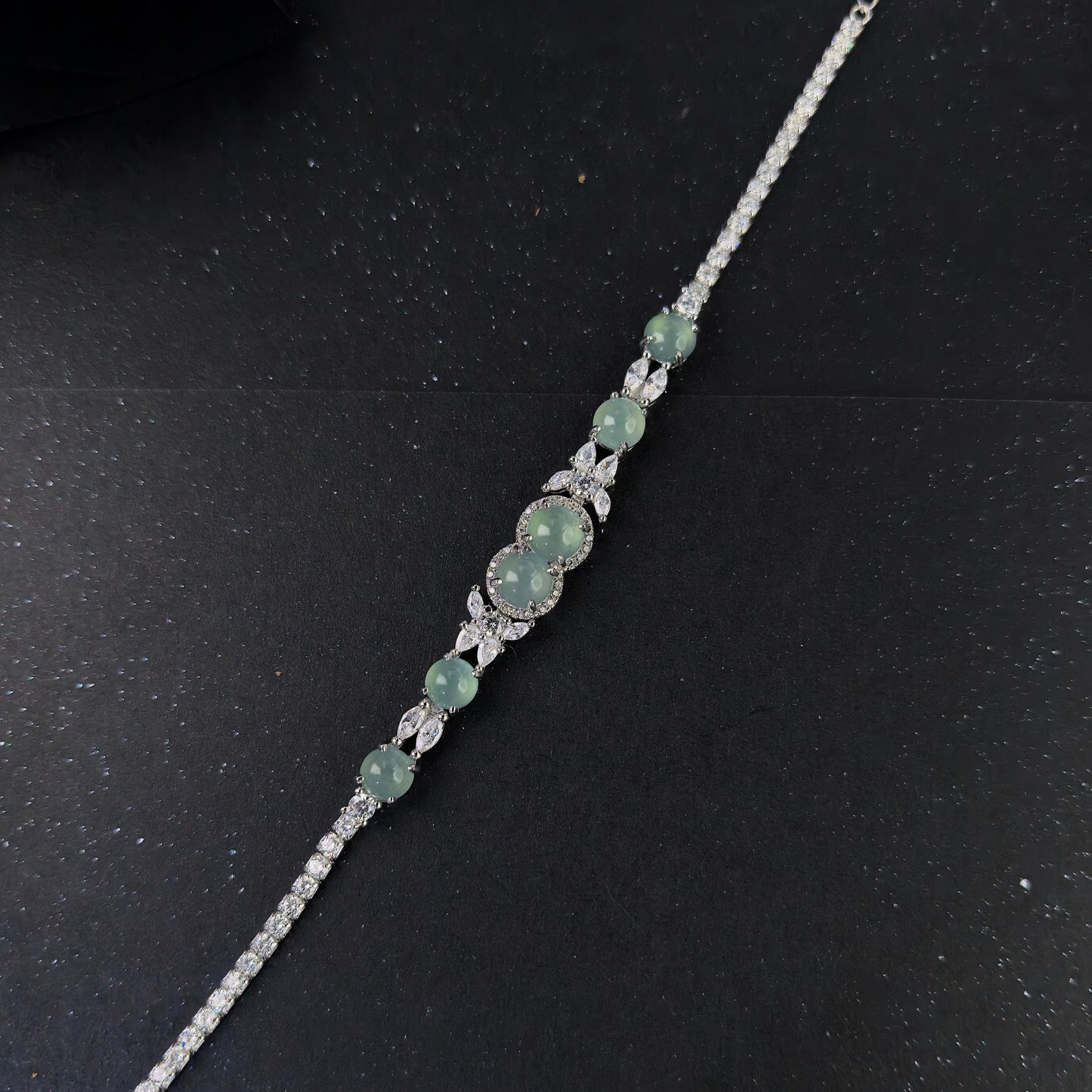 Elegant Rhodium Plated Silver 925 Jewelry Natural Jadeite Bracelet