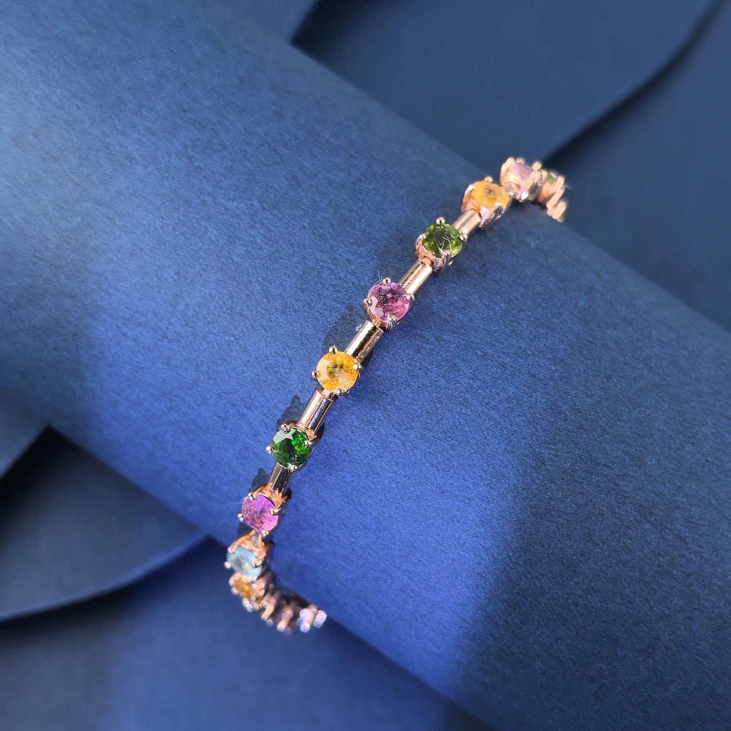 Elegant Rose Gold Plated Silver 925 Jewelry Natural Tourmaline Bracelet