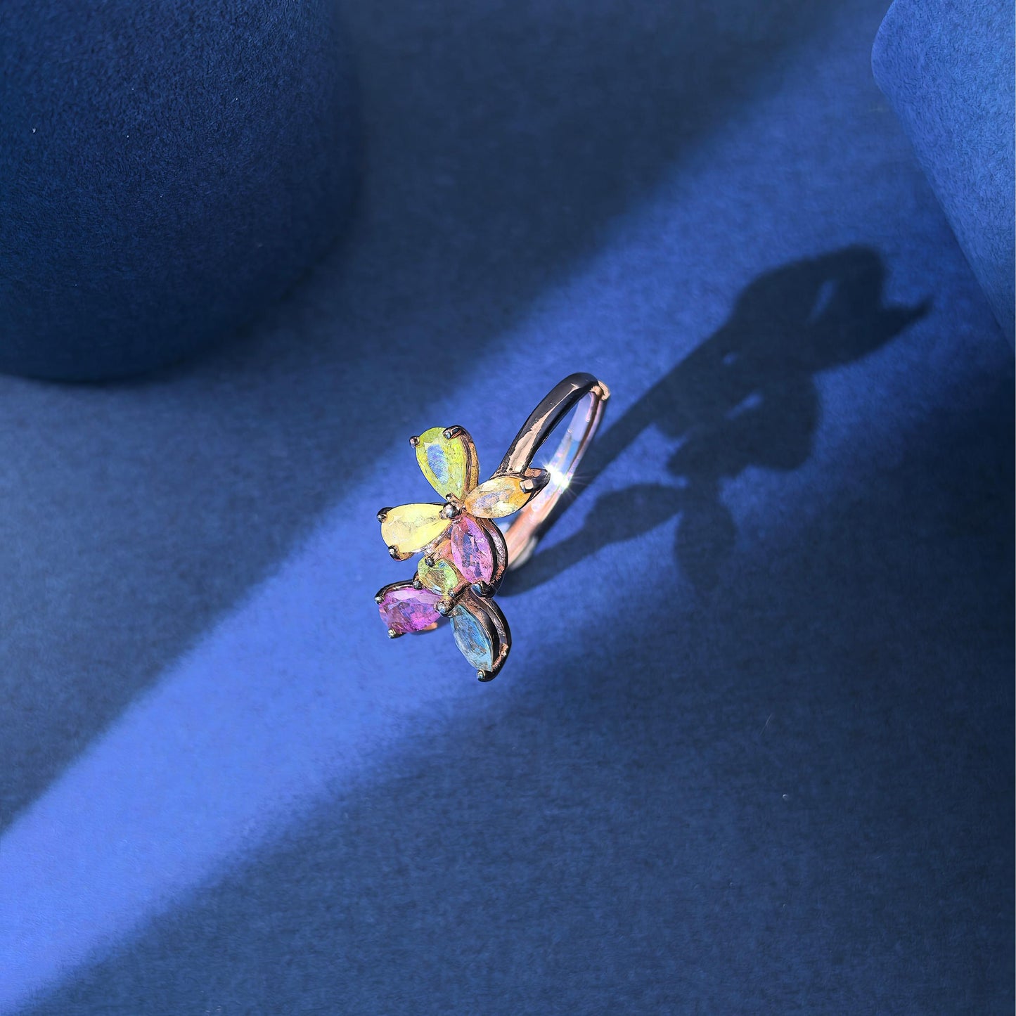 Exquisite Rose Gold Plated Silver 925 Jewelry Natural Tourmaline Ring