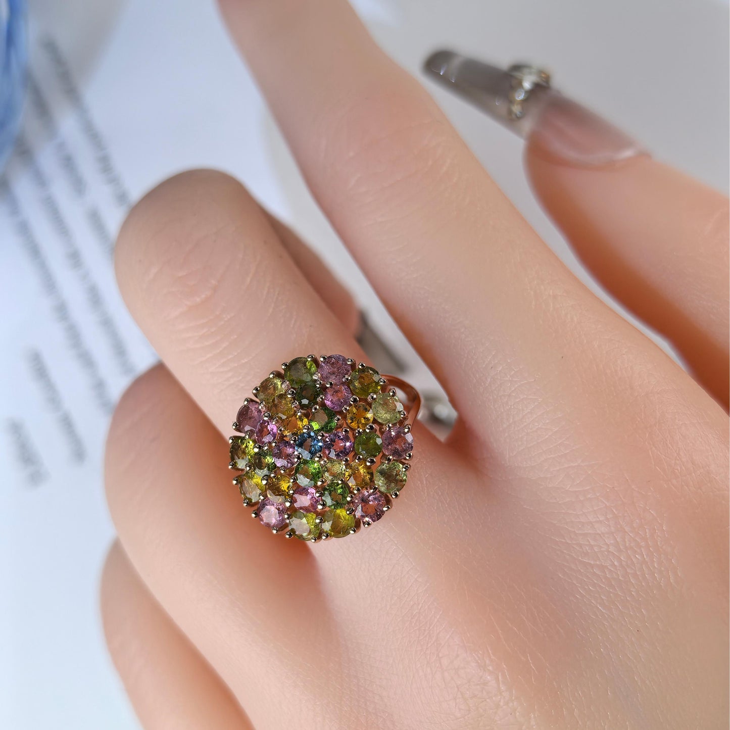 Graceful Rose Gold & Silver 925 Jewelry Natural Tourmaline Gemstone Ring