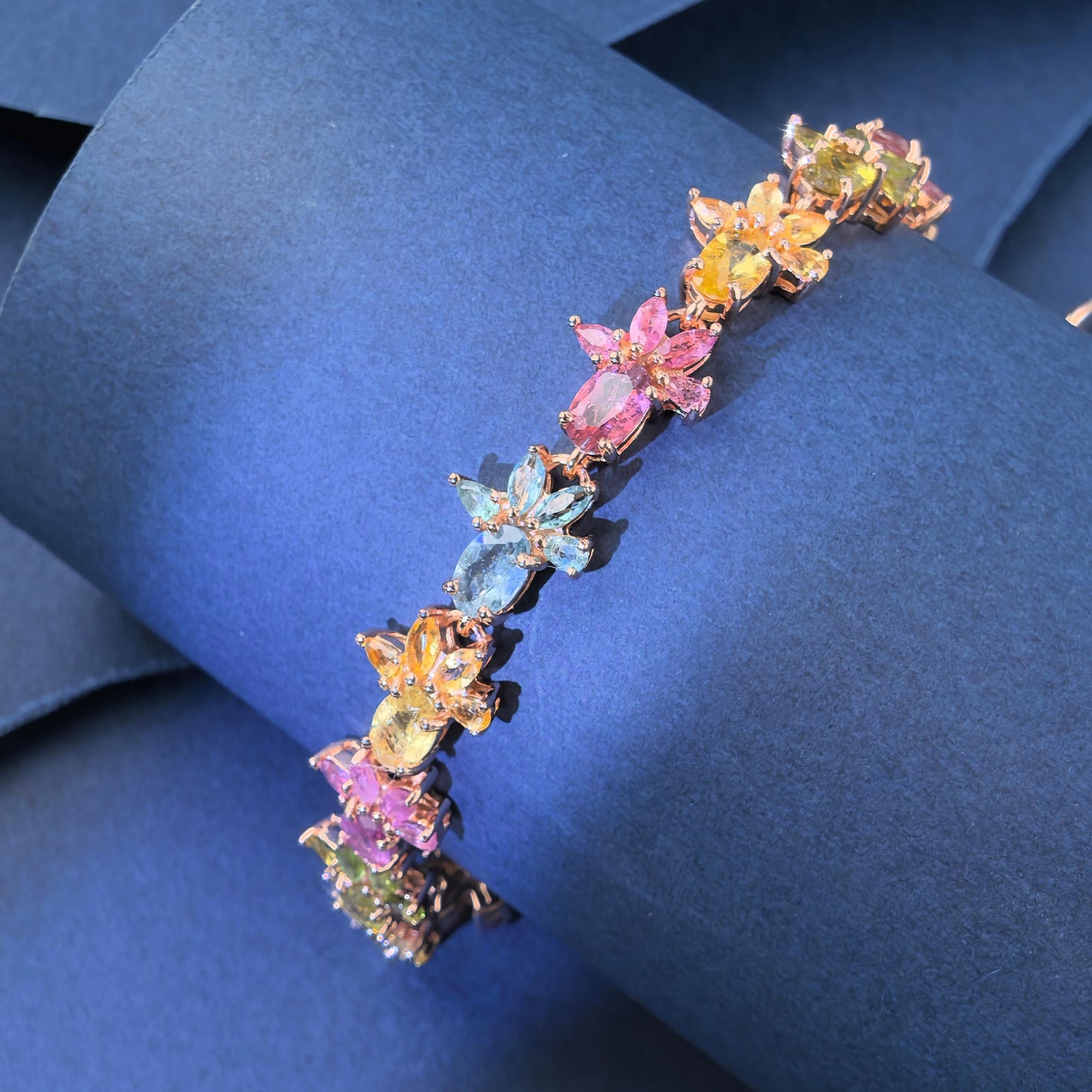 Unique Rose Gold Plated Silver 925 Jewelry Natural Tourmaline Bracelet