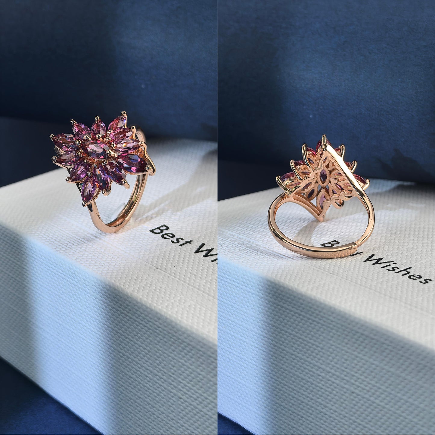 Gorgeous Rose Gold Plated Silver 925 Jewelry Natural Tourmaline/Pyrope Flower Ring