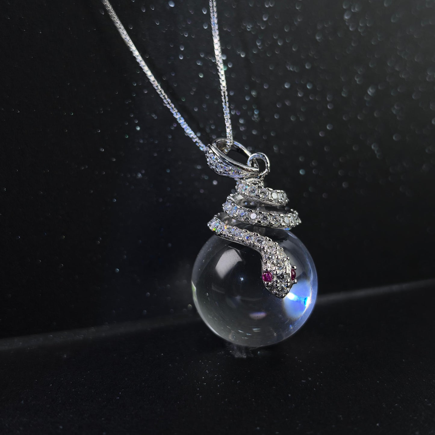 Charming Rhodium Plated 925 Silver Jewelry Natural White Quartz Snake Pendant