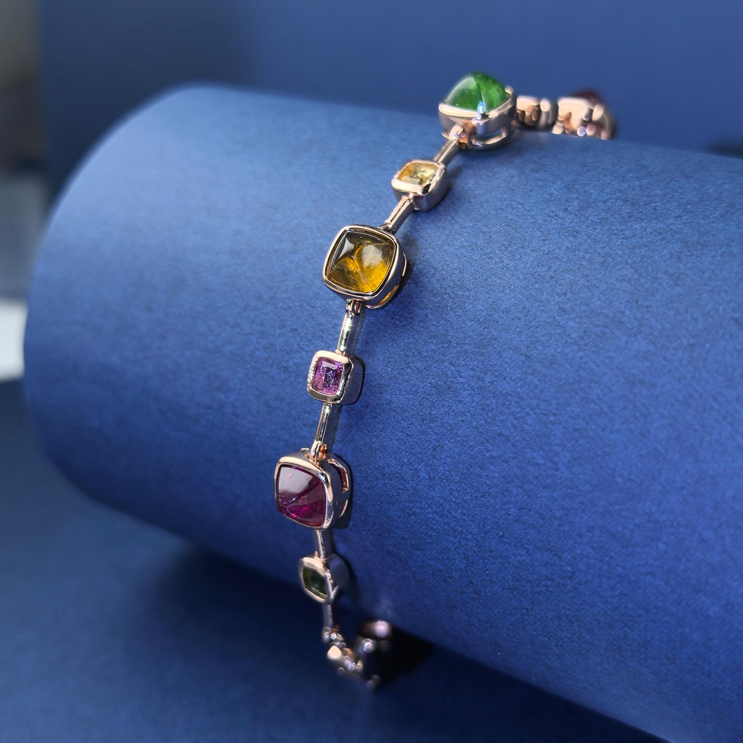 Exquisite Rose Gold Plated Silver 925 Jewelry Natural Tourmaline Bracelet