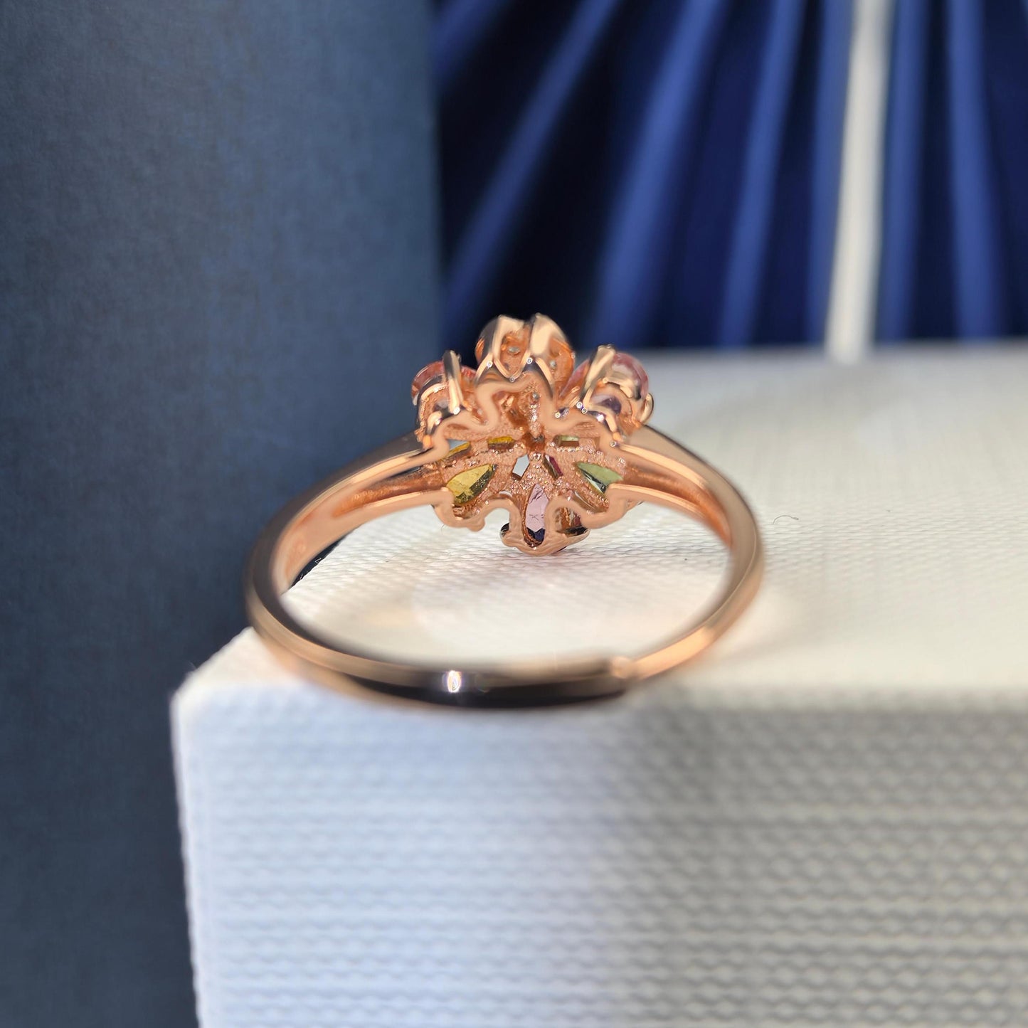 Exquisite Rose Gold Plated 925 Silver Jewelry Natural Tourmaline Flower Ring