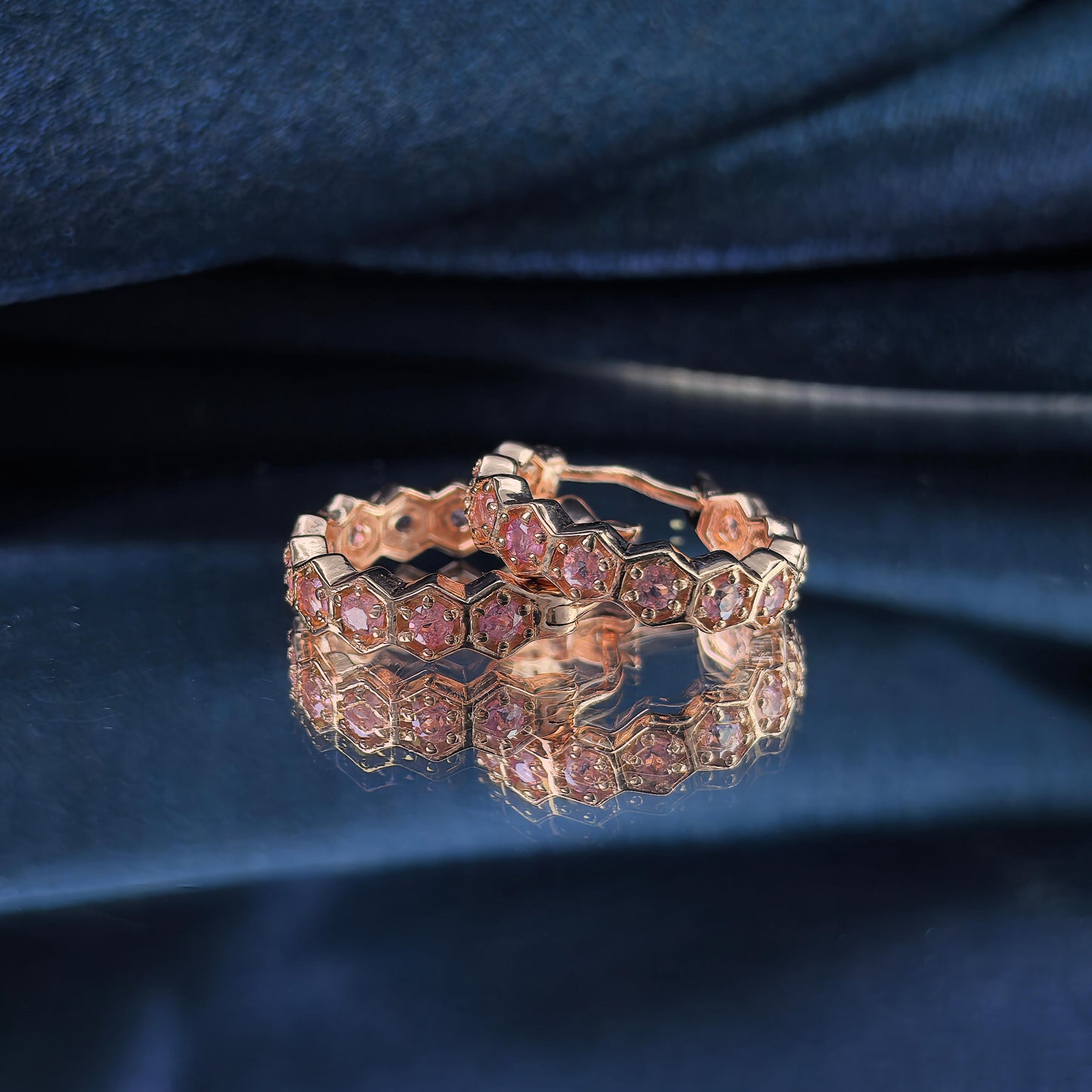 Unique Rose Gold Plated Silver 925 Jewelry Natural Tourmaline Hoop Earrings