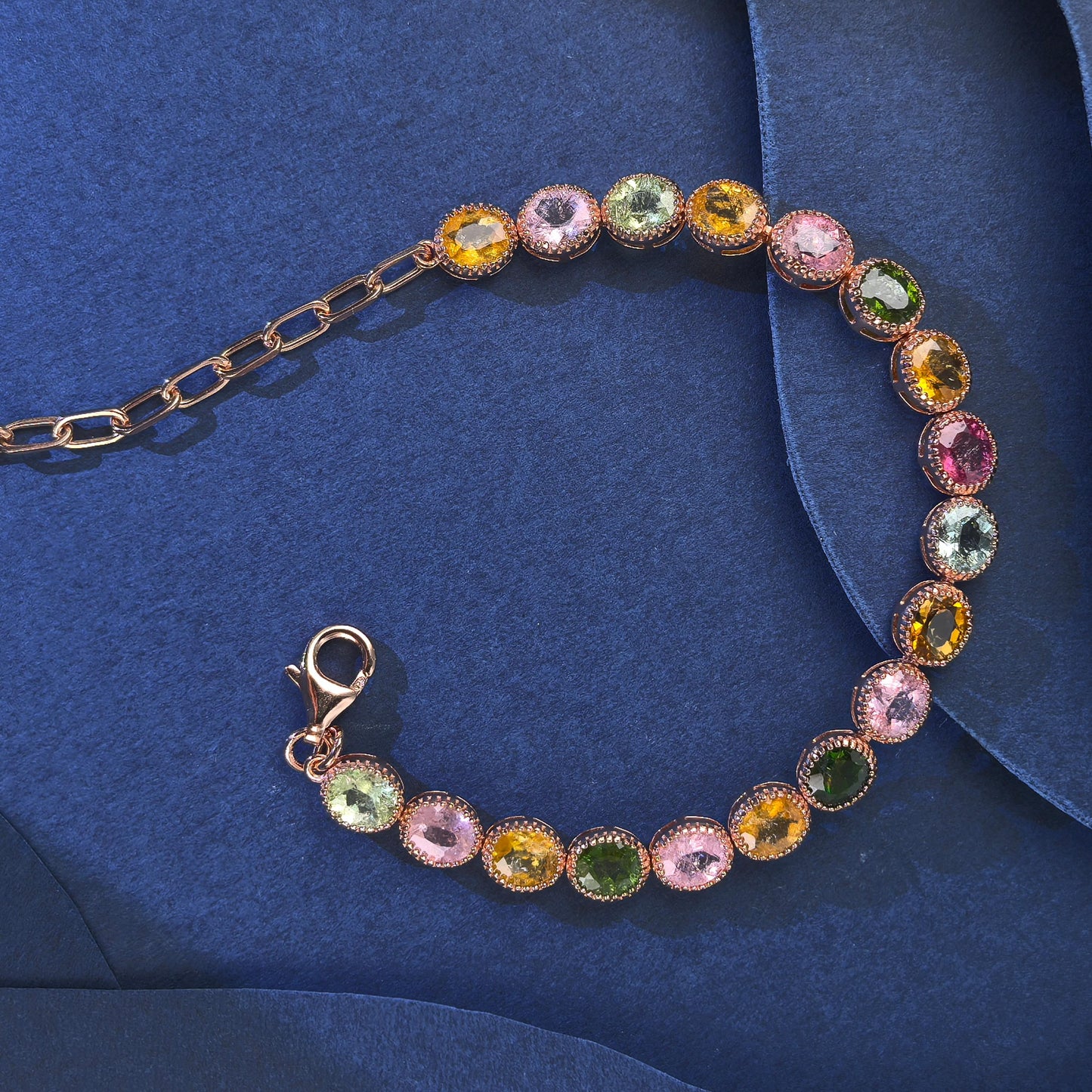 Delicate Rose Gold Plated Silver 925 Jewelry Natural Tourmaline Bracelet
