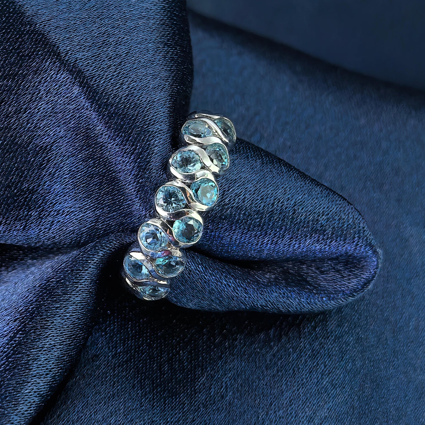 Unique Rhodium Plated 925 Silver Jewelry Natural London Blue Topaz Ring