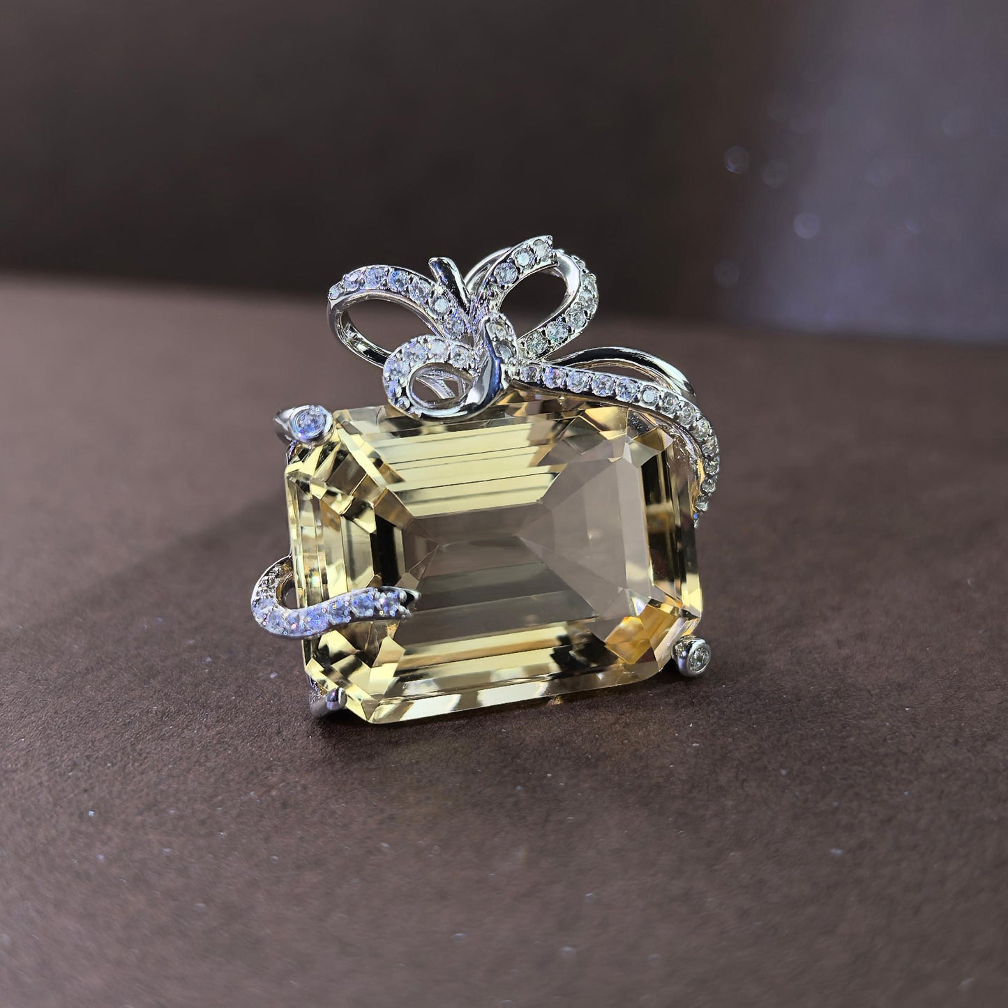 Noble Rhodium Plated 925 Silver Jewelry Natural Citrine Bow Pendant