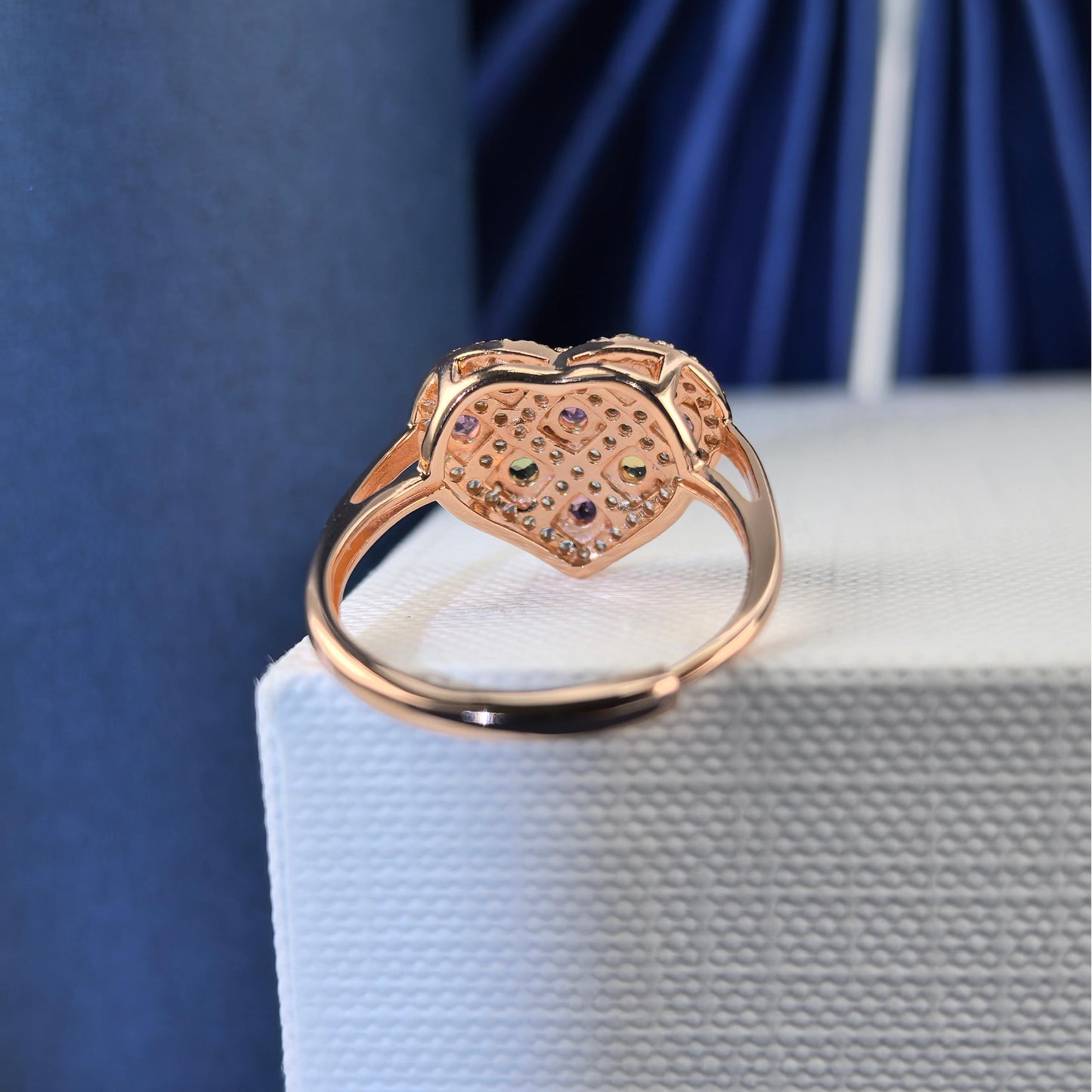 Delicate Rose Gold Plated 925 Silver Jewelry Natural Tourmaline Heart Ring