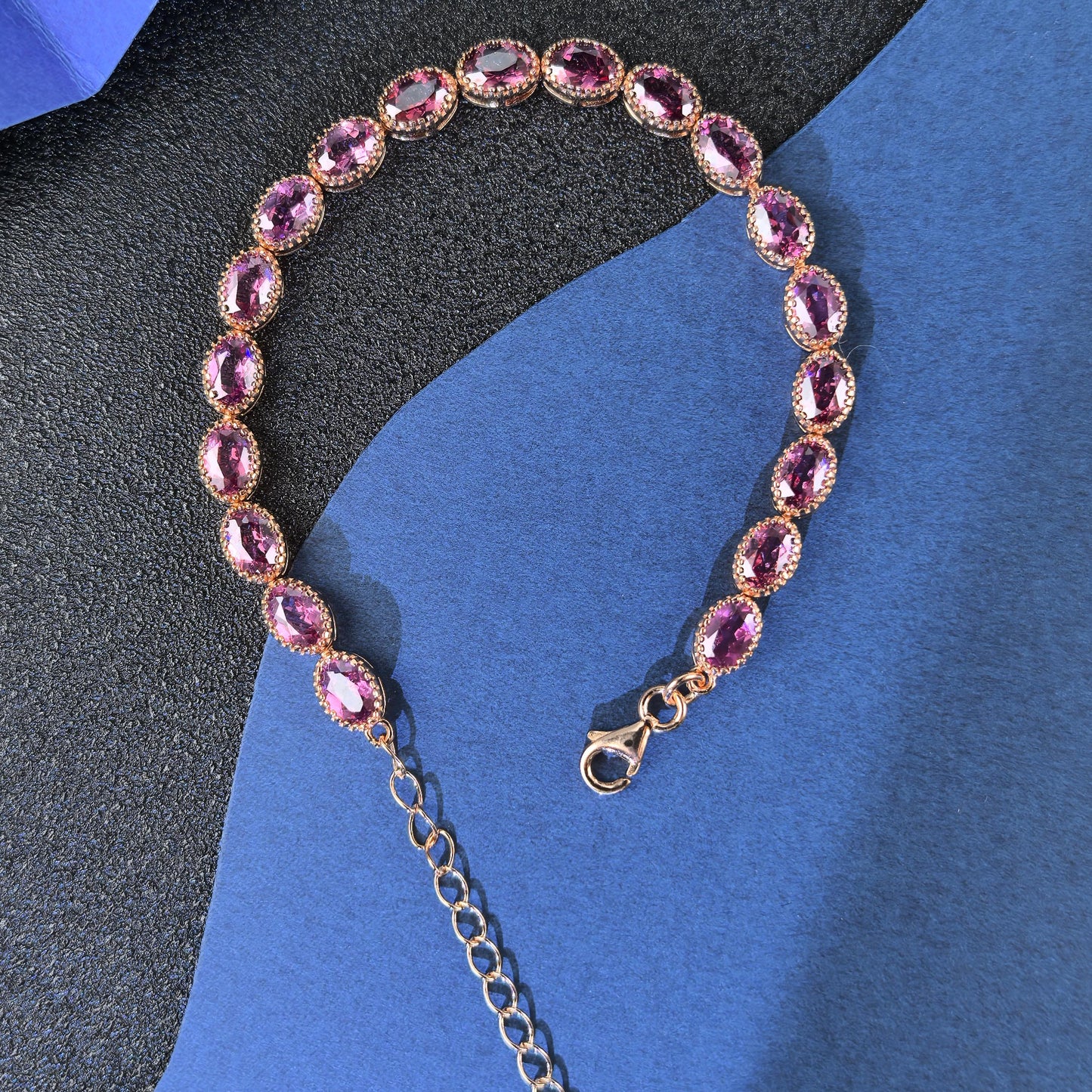 Gorgeous Rose Gold Plated Silver 925 Jewelry Natural Pyrope Bracelet