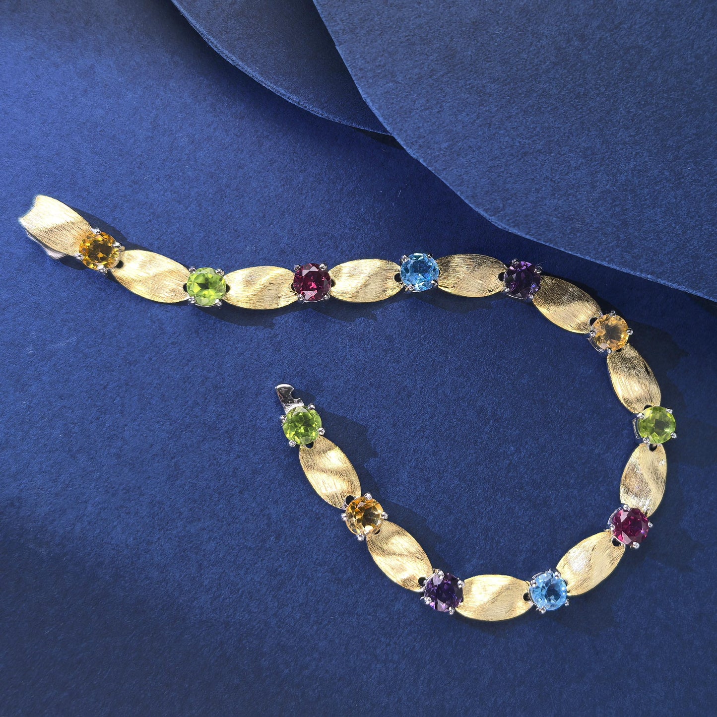 Noble Rhodium and Gold Plated 925 Sterling Silver Multiple Natural Gemstone Bracelet