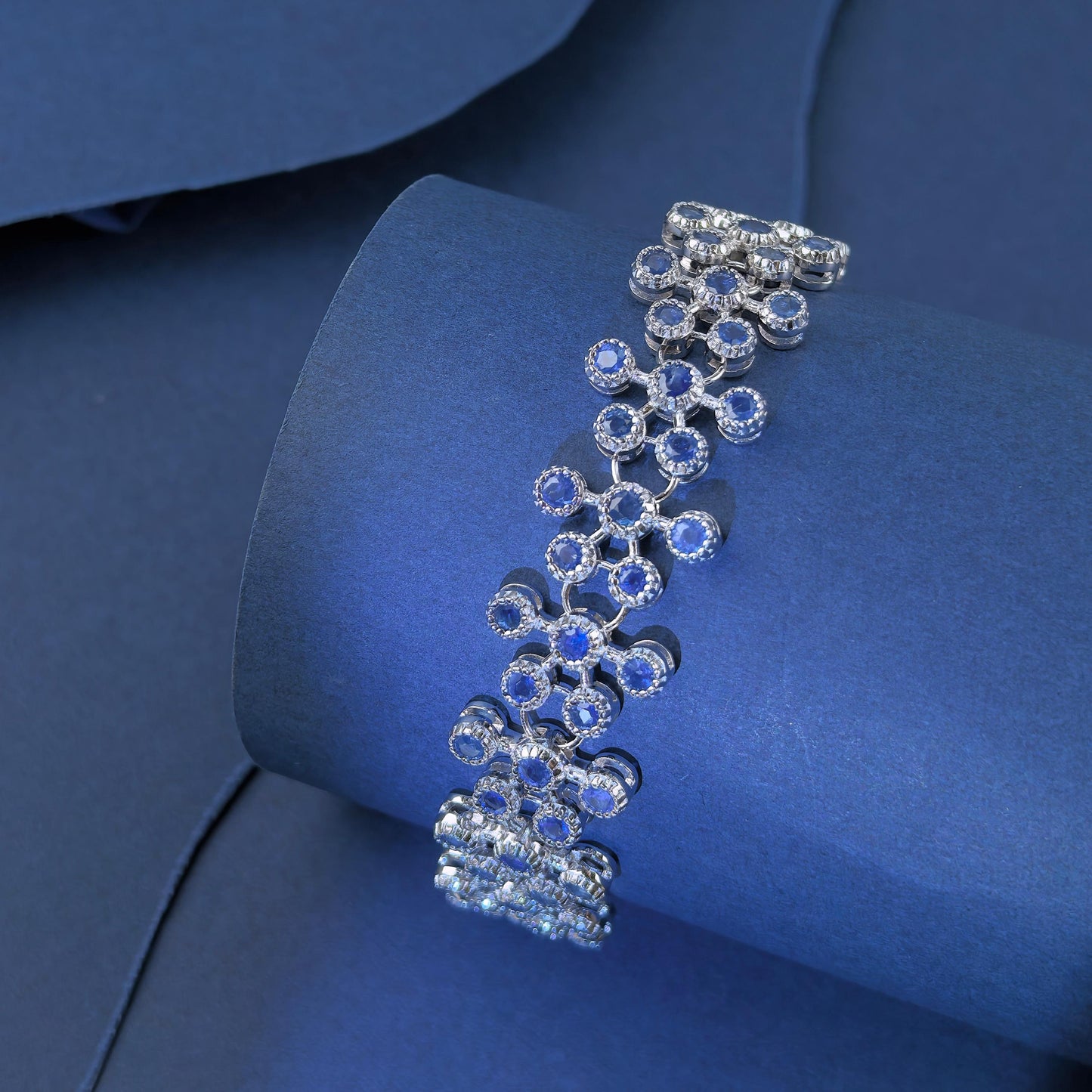 Luxurious Rhodium Plated 925 Sterling Silver Natural Sapphire Bracelet
