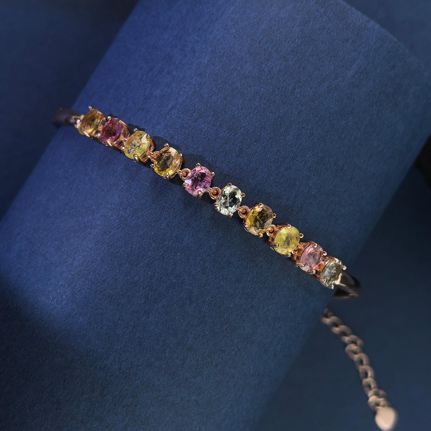 Gorgeous Rose Gold Plated 925 Sterling Silver Natural Tourmaline Bracelet