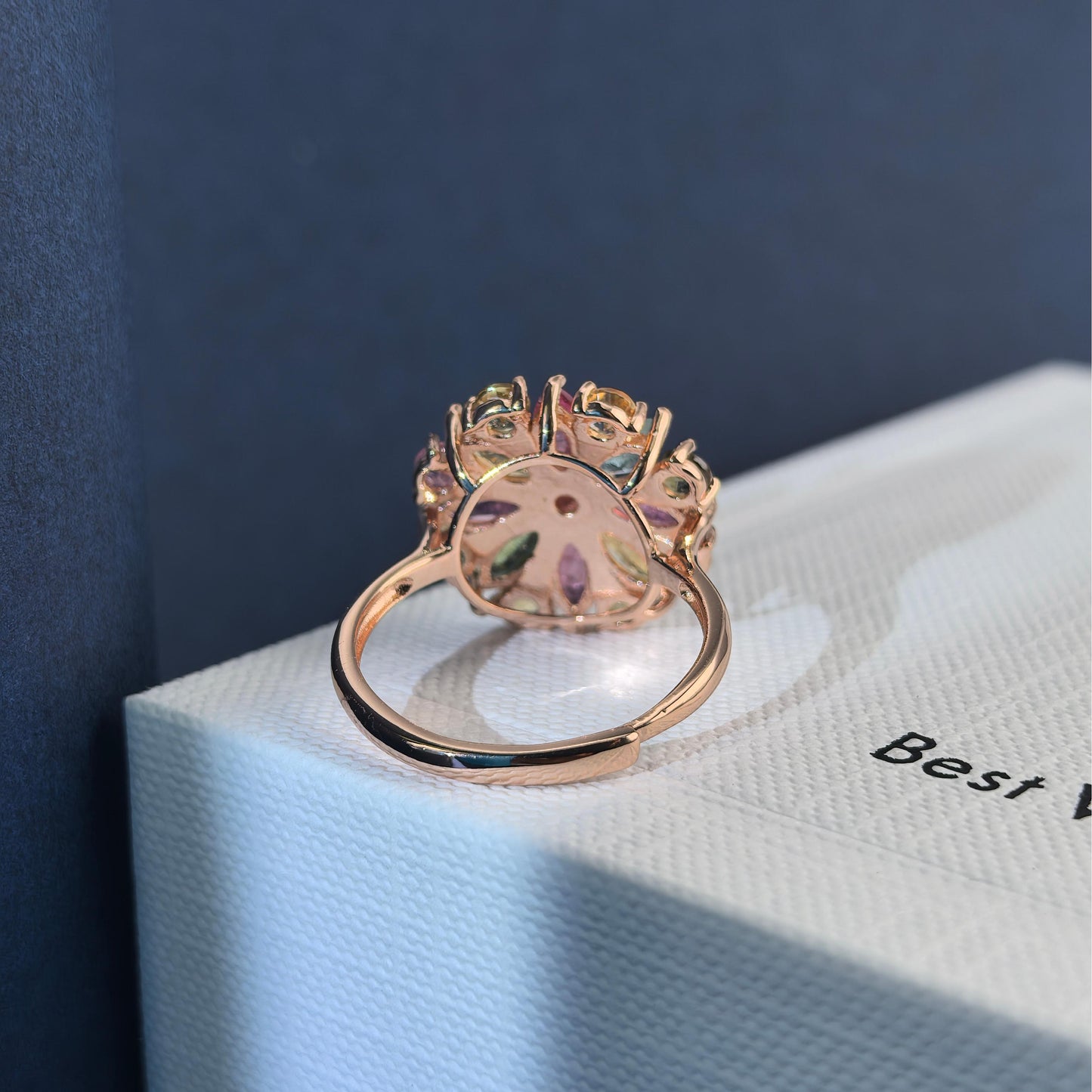 Charming Rose Gold Plated Silver 925 Jewelry Natural Tourmaline Flower Ring