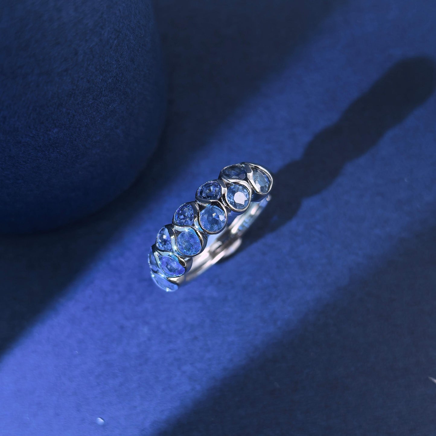 Elegant Vintage Silver 925 Ring Rhodium Plated Natural Sapphire Ring