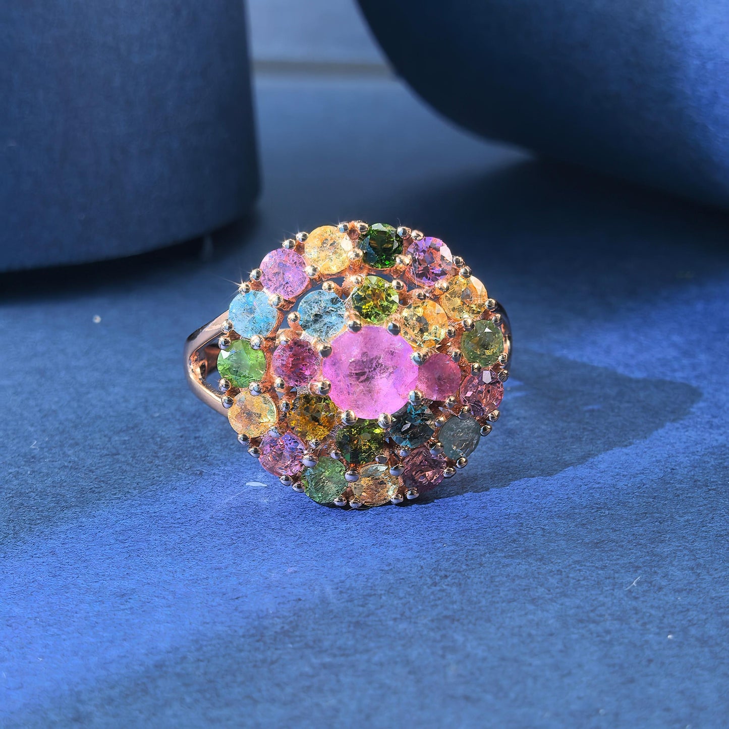 Delicate Rose Gold Plated Silver 925 Jewelry Natural Tourmaline Ring