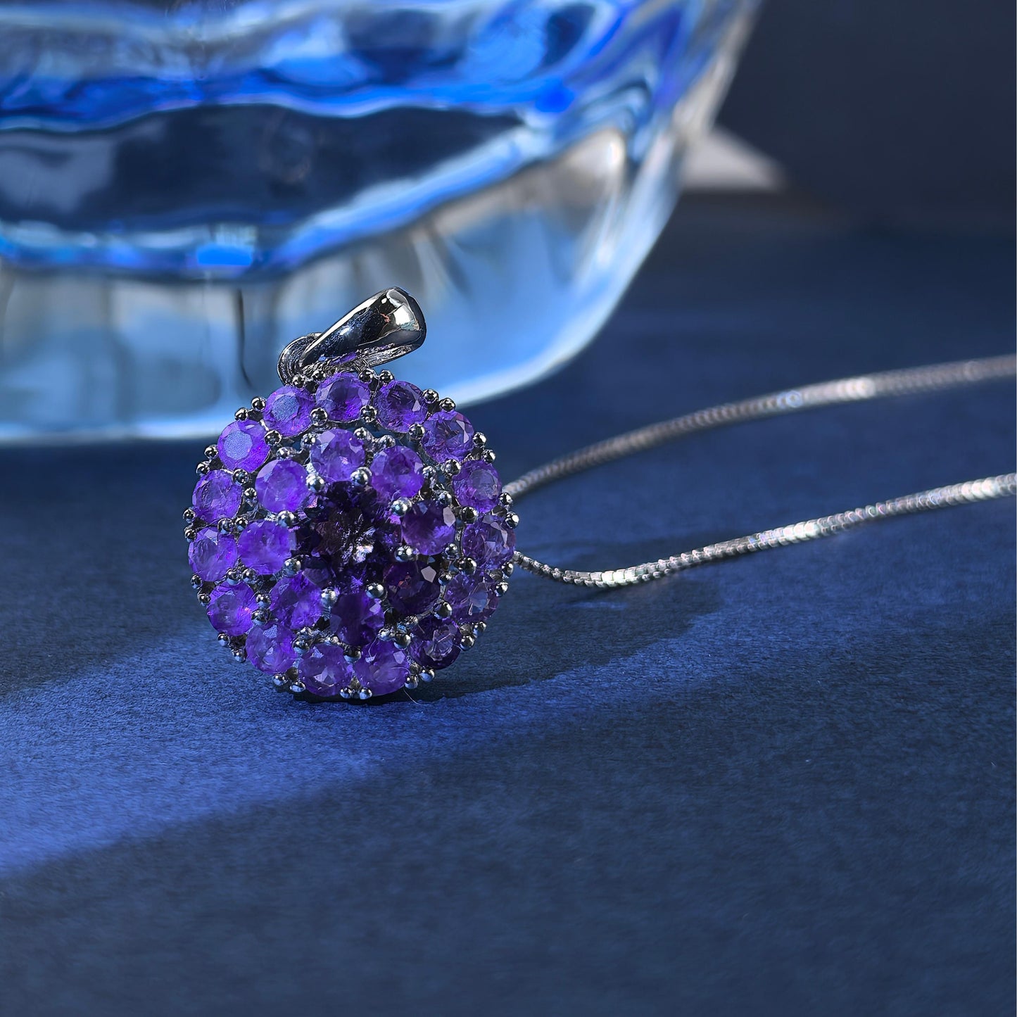 Graceful Rhodium Plated 925 Silver Jewelry Natural Amethyst Pendant