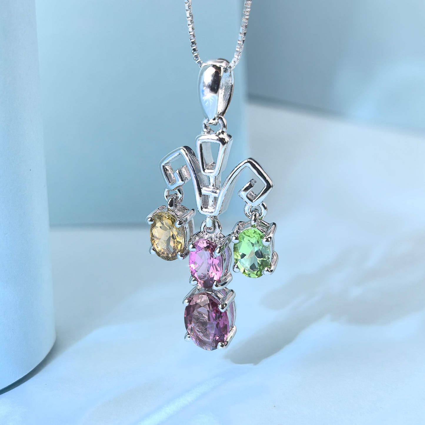 Gorgeous Rhodium Plated 925 Silver Jewelry Natural Tourmaline Pendant