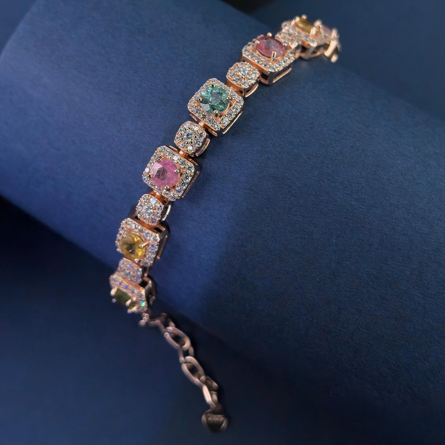 Delicate Rose Gold Plated 925 Silver Jewelry Natural Tourmaline Bracelet