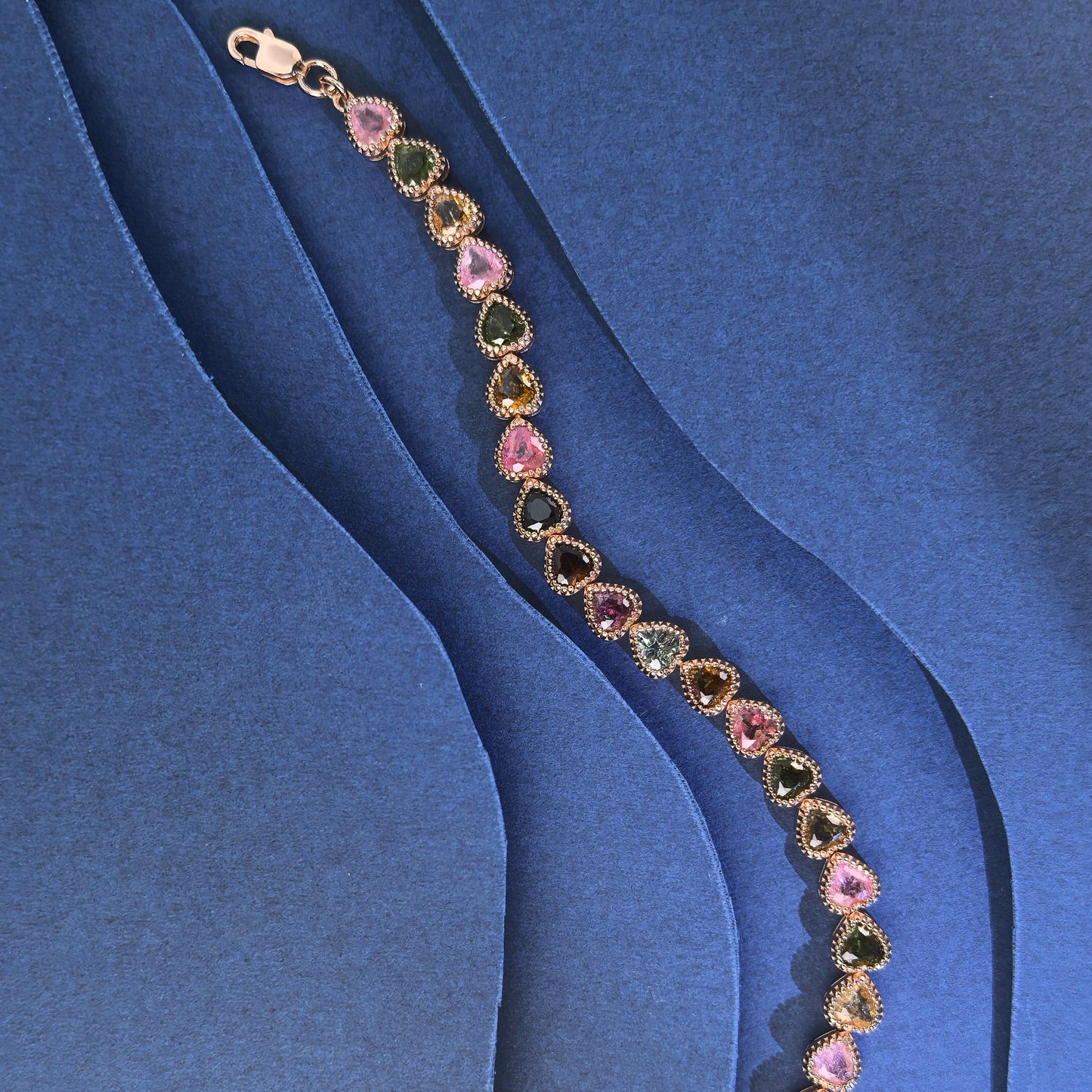 Charming Rose Gold Plated Silver 925 Jewelry Natural Tourmaline Heart Bracelet