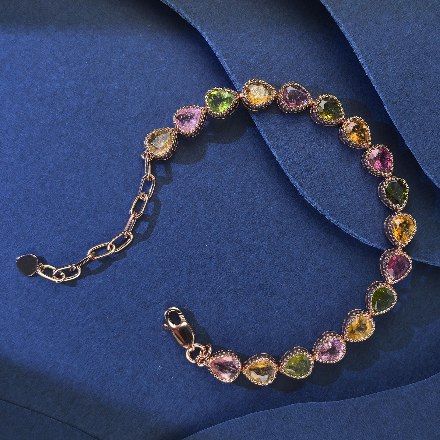 Graceful Rose Gold Plated Silver 925 Jewelry Natural Tourmaline Bracelet