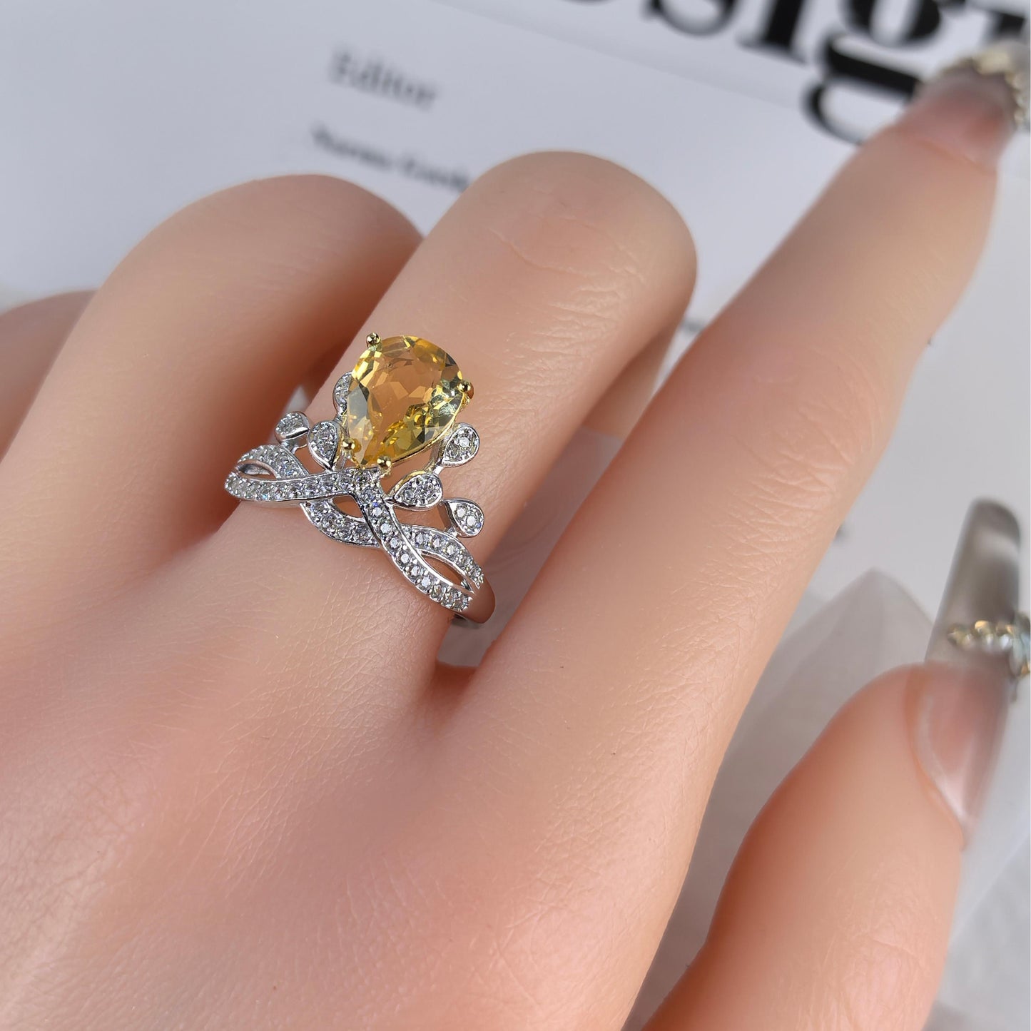 Exquisite Silver 925 Jewelry Rhodium and Gold Plated Natural Citrine Gemstone Ring