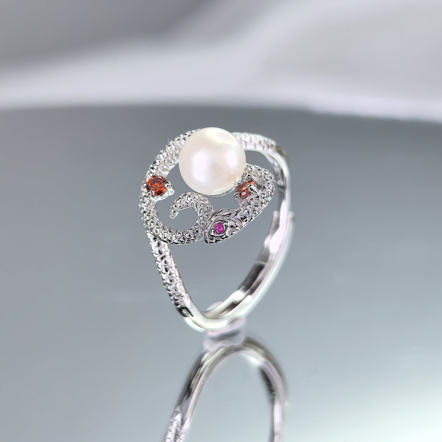 Dazzling Rhodium Plated 925 Sterling Silver Freshwater Pearl Snake Jewelry Set