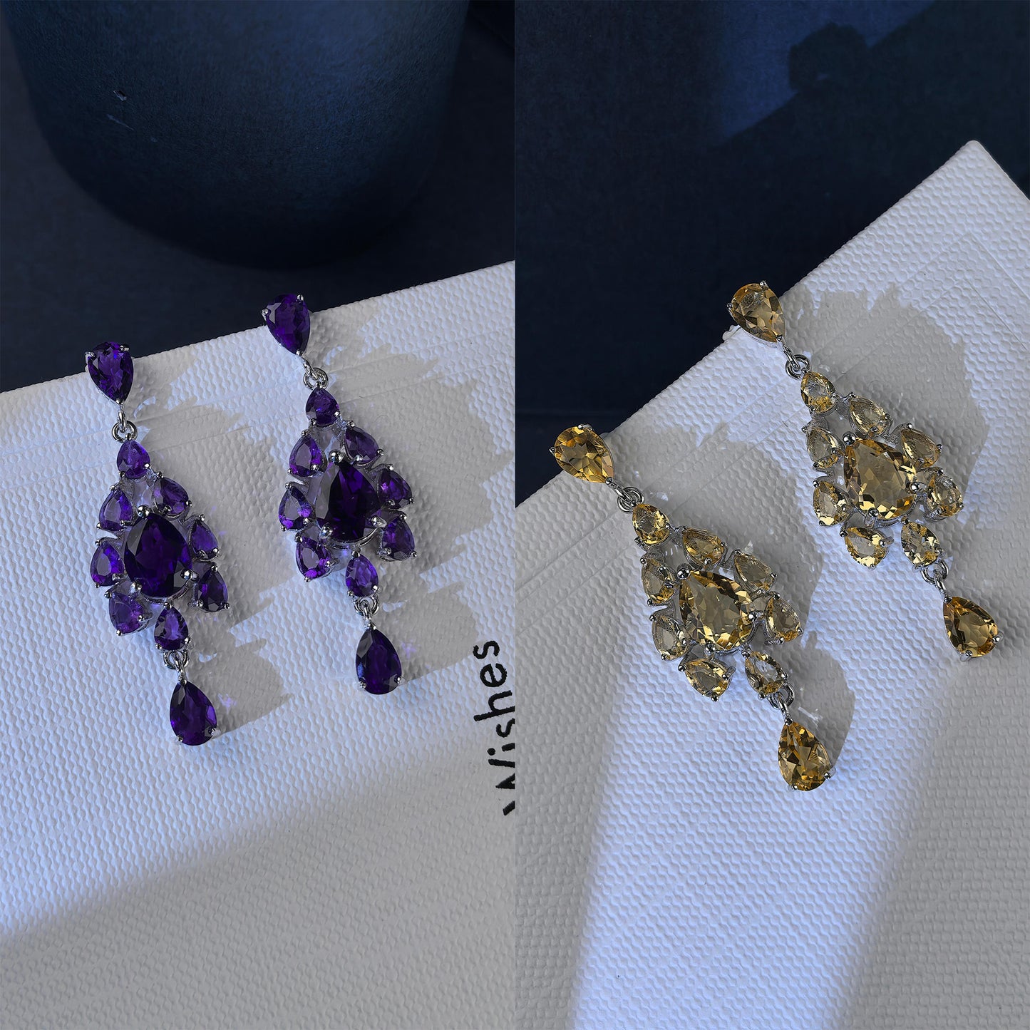Trendy 925 Silver Natural Amethyst/Citrine/Sky Blue Topaz Drop Earrings