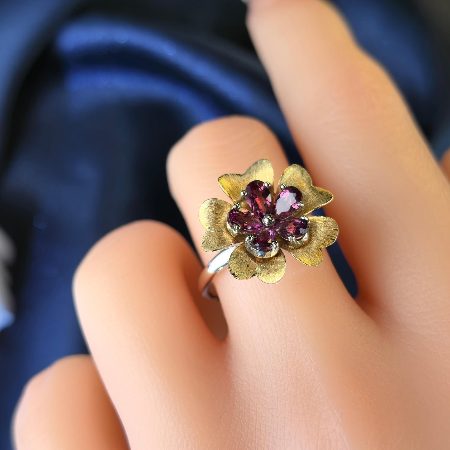 Elegant Dual Color Plated Silver 925 Jewelry Natural Pyrope Flower Jewelry Set