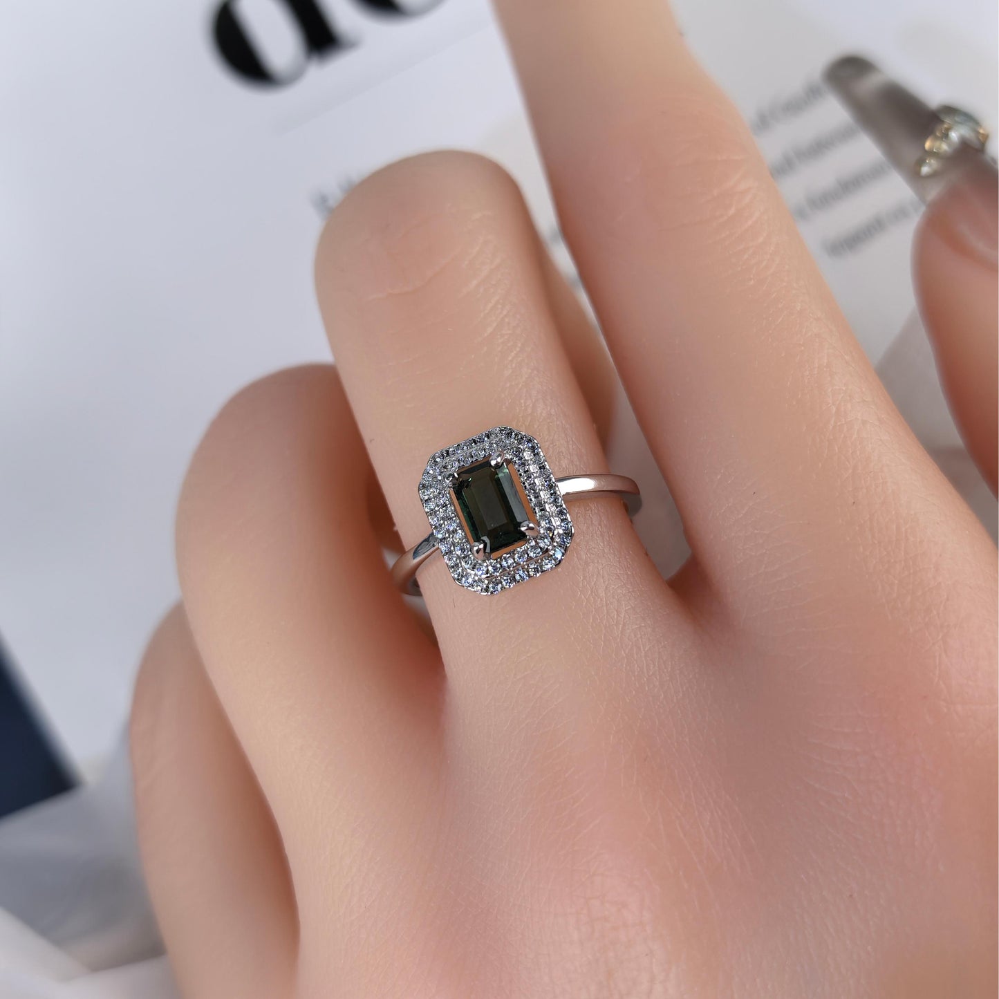 Exquisite 925 Silver Jewelry Ring Rhodium Plated with Natural Tourmaline