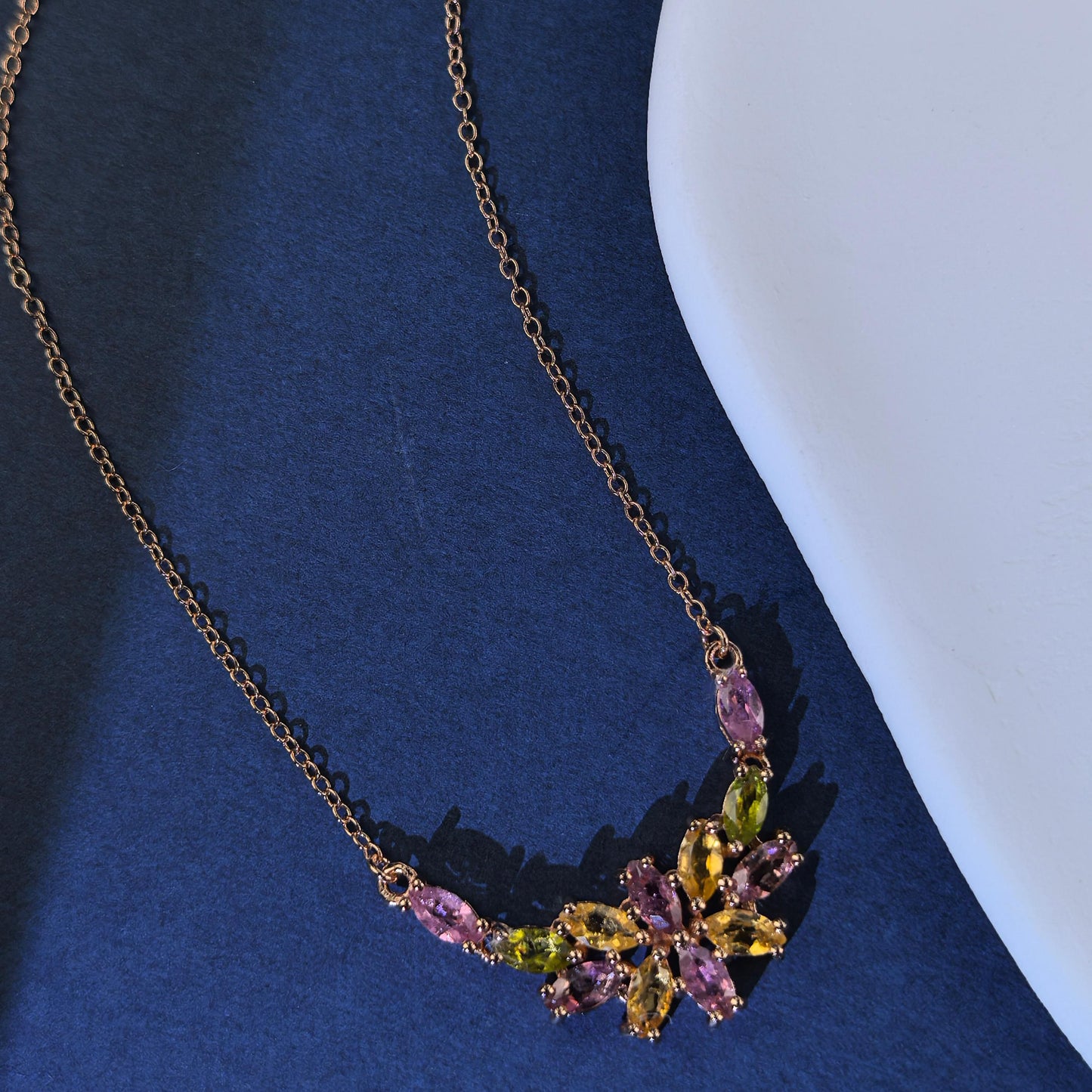 Delicate Rose Gold Plated Silver 925 Jewelry Natural Tourmaline Flower Necklace