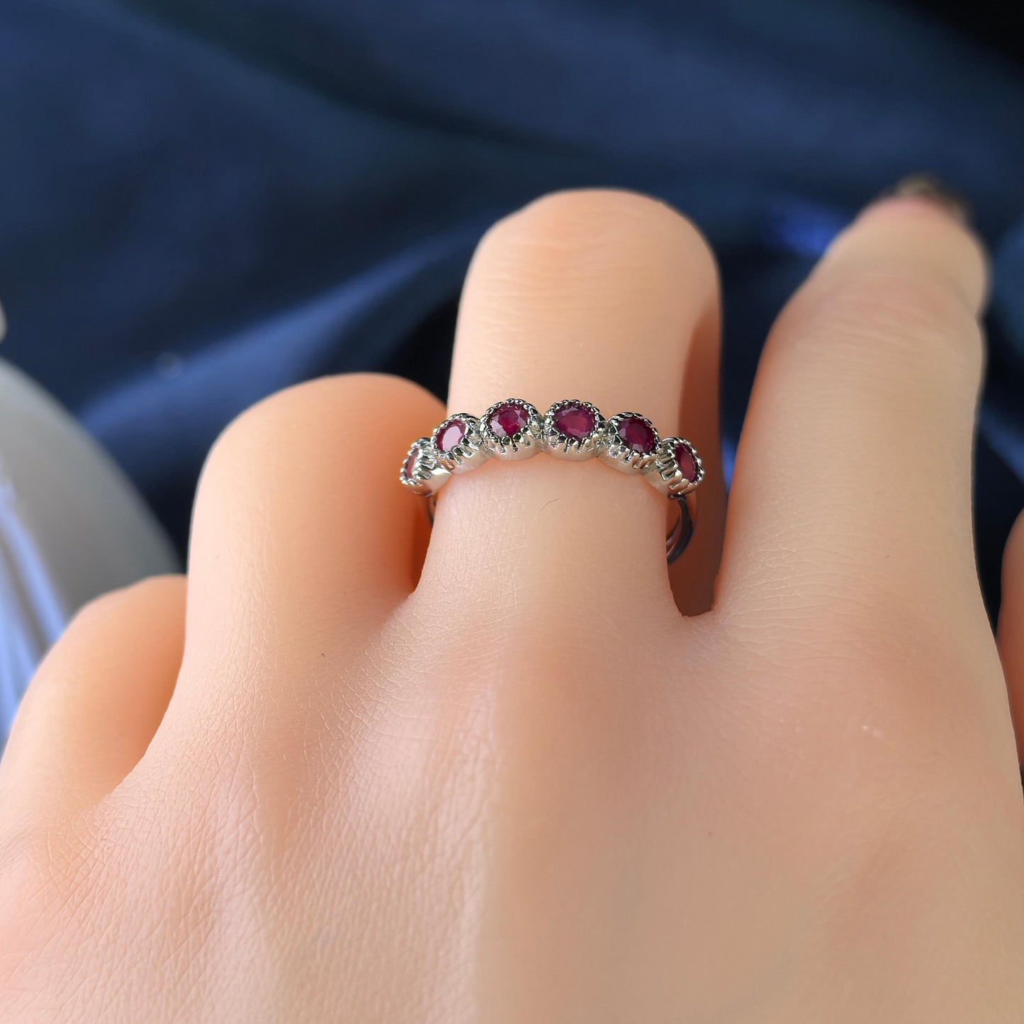Exquisite Rhodium Plated 925 Silver Jewelry Natural Ruby Ring