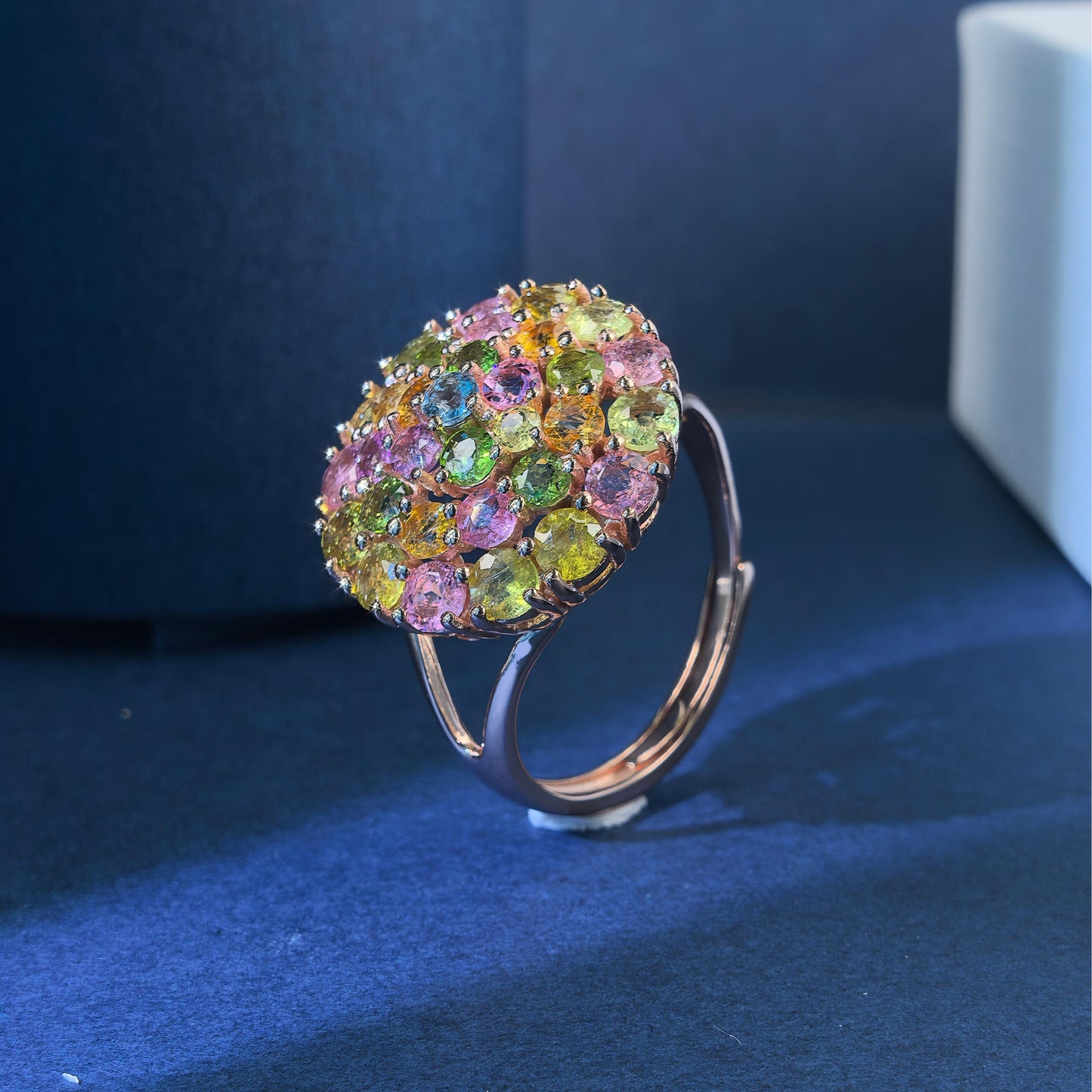 Graceful Rose Gold & Silver 925 Jewelry Natural Tourmaline Gemstone Ring