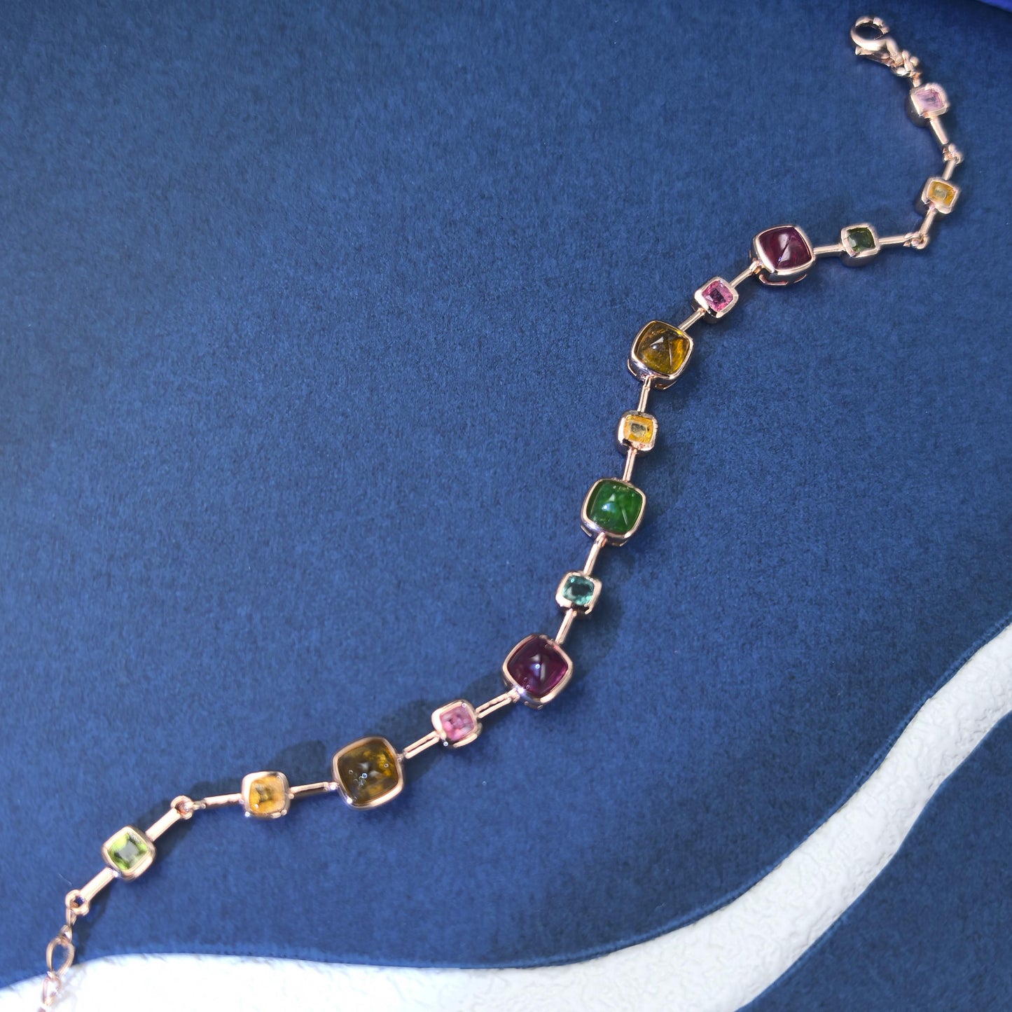 Exquisite Rose Gold Plated Silver 925 Jewelry Natural Tourmaline Bracelet