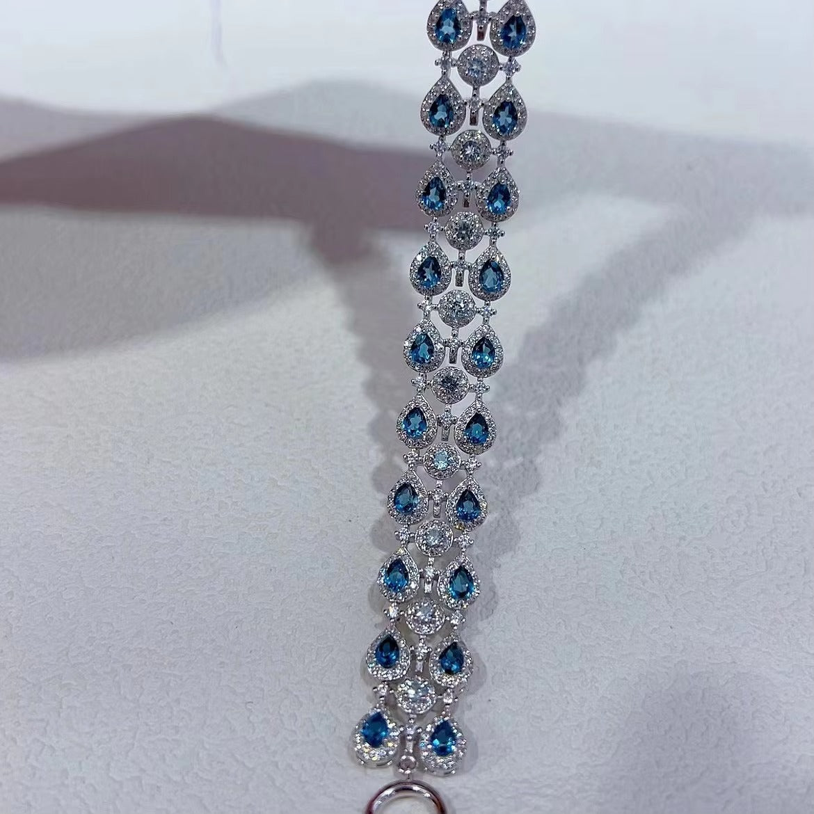 Luxurious Rhodium Plated Silver 925 Jewelry Natural London Blue Topaz Bracelet