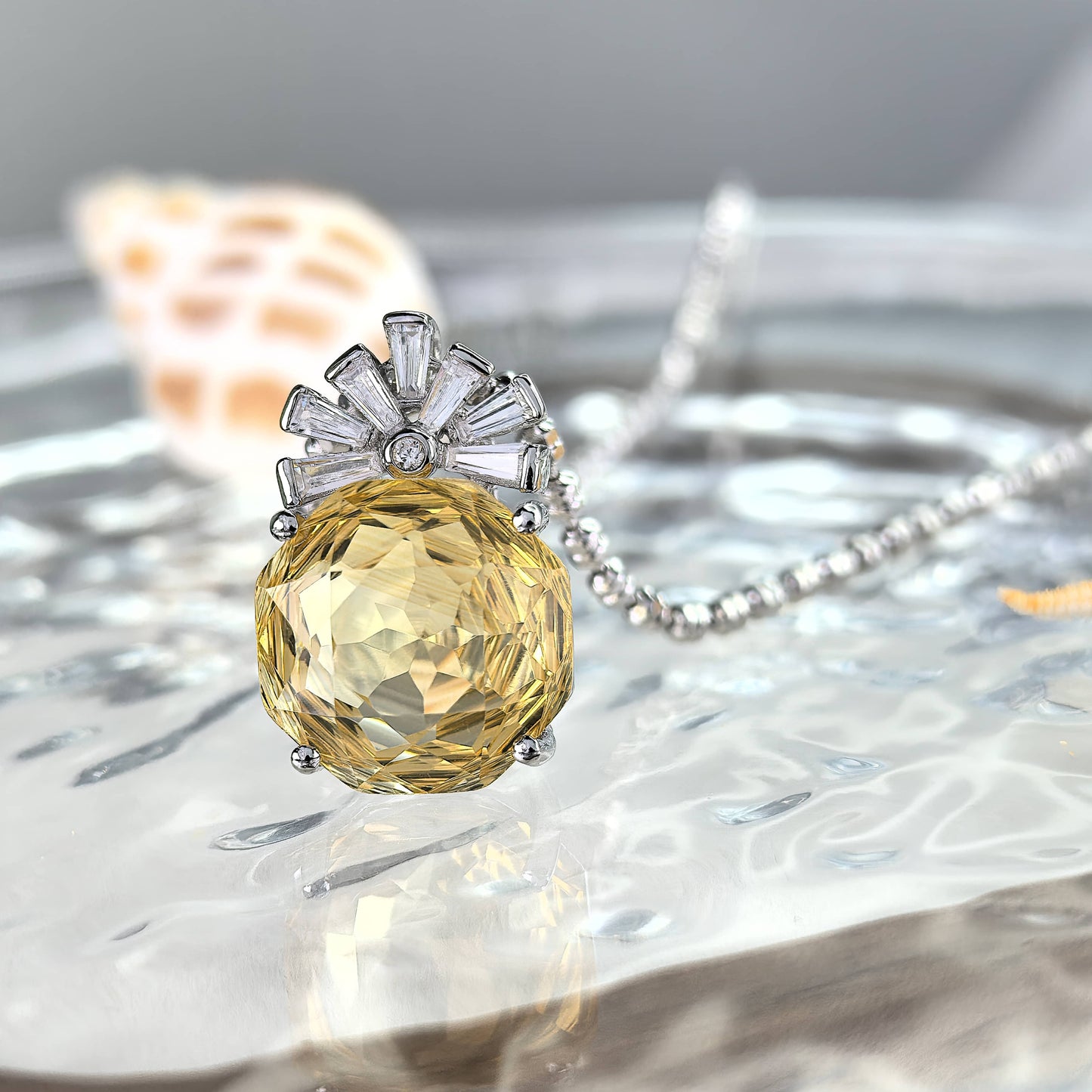 Elegant 925 Sterling Silver Pendant Rhodium Plated with Natural Amethyst/Citrine Pendants