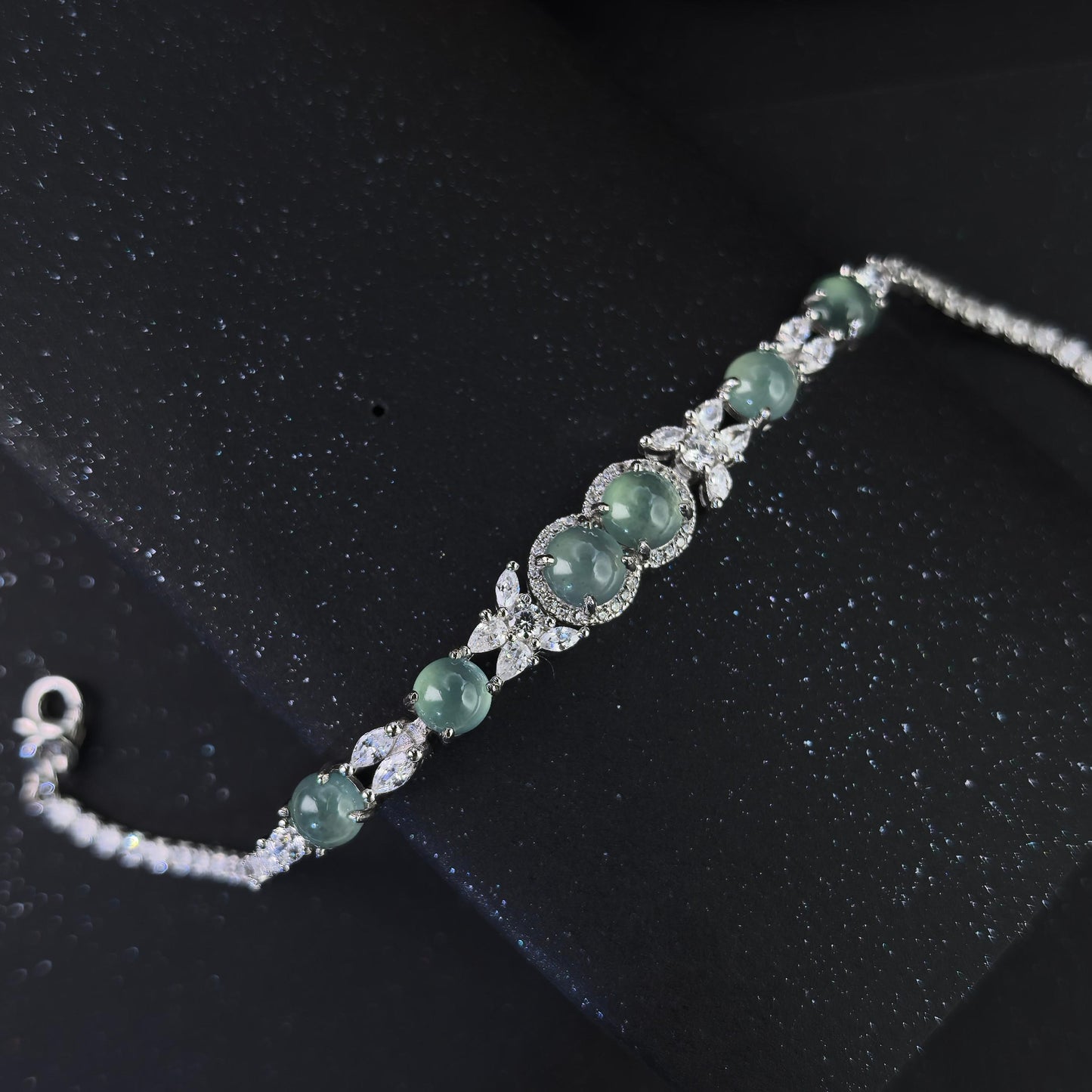 Elegant Rhodium Plated Silver 925 Jewelry Natural Jadeite Bracelet
