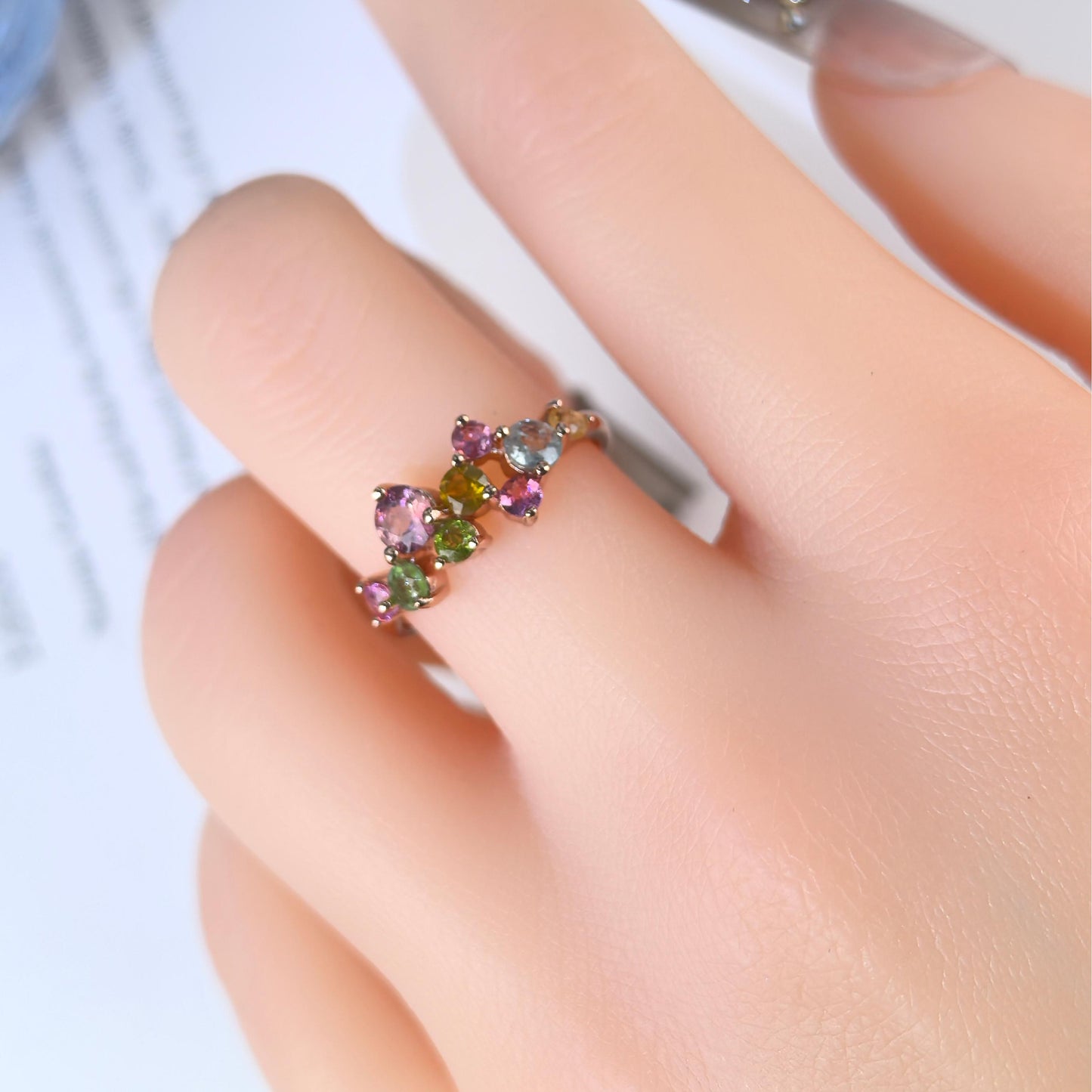 Delicate Rose Gold Plated Silver 925 Jewelry Natural Tourmaline Ring