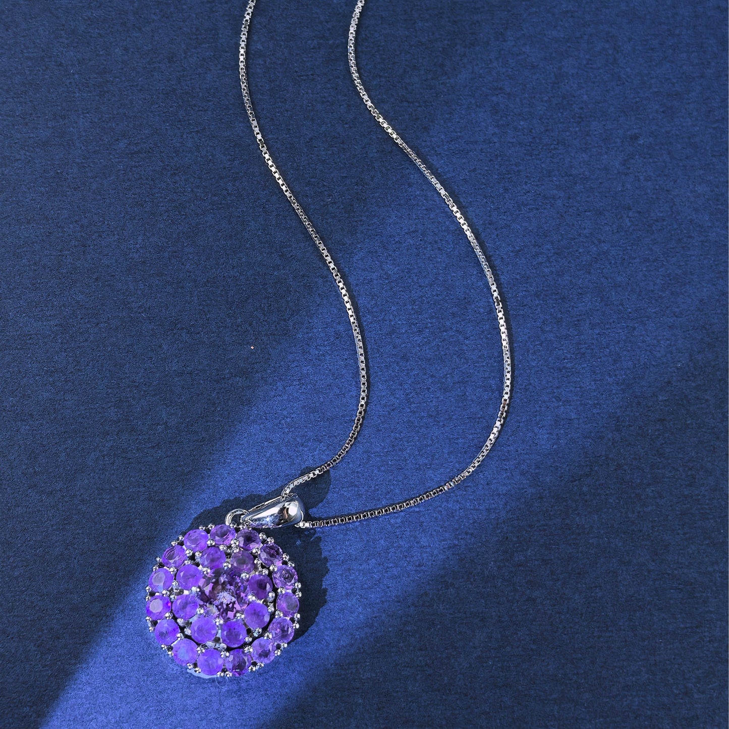Graceful Rhodium Plated 925 Silver Jewelry Natural Amethyst Pendant