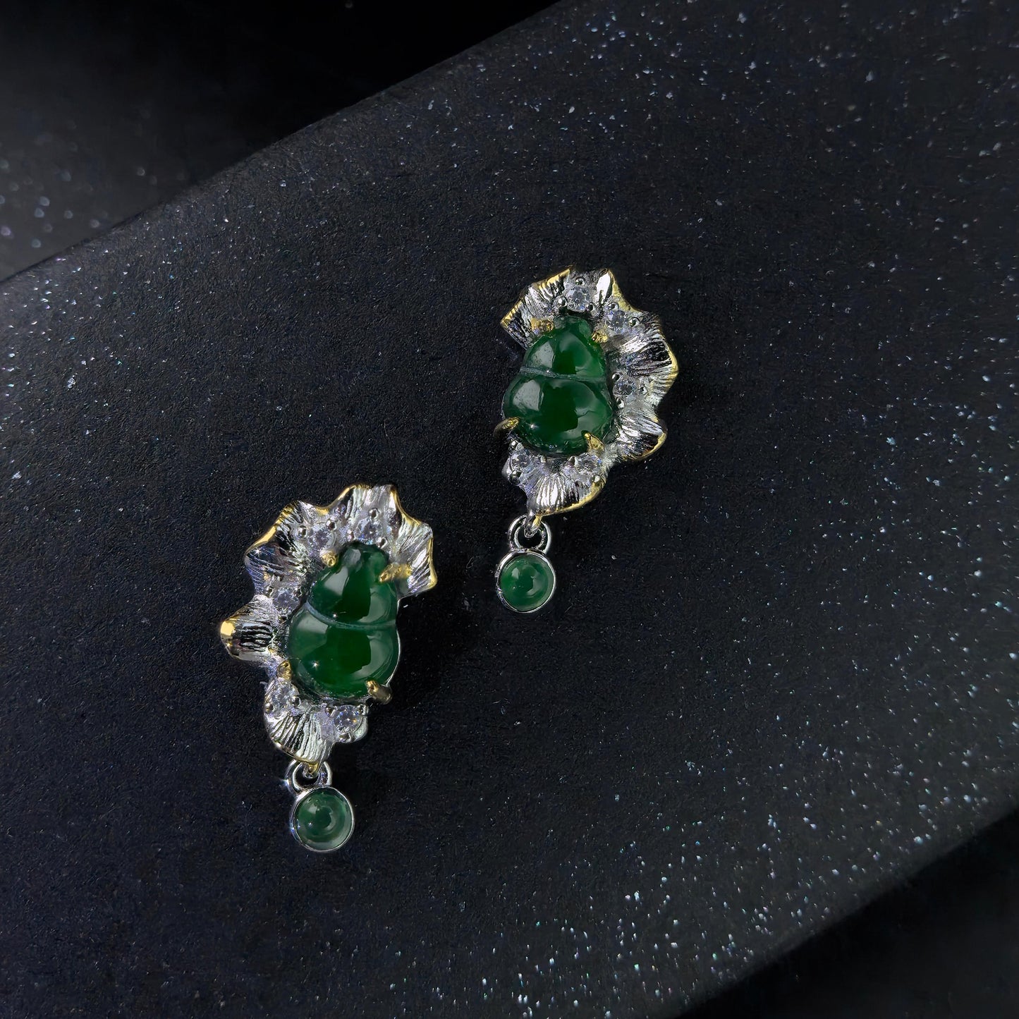 Classic Dual Color Plated 925 Silver Jewelry Natural Jadeite Drop Earrings