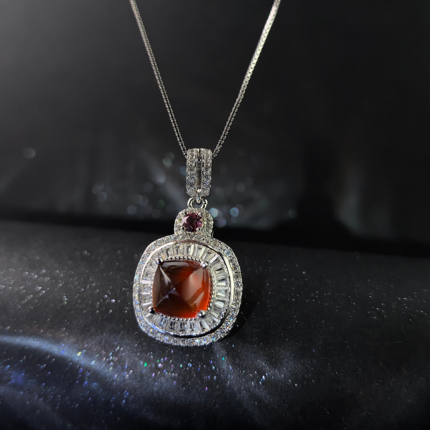 Graceful Rhodium Plated 925 Silver Jewelry Natural Mandarin Garnet Pendant
